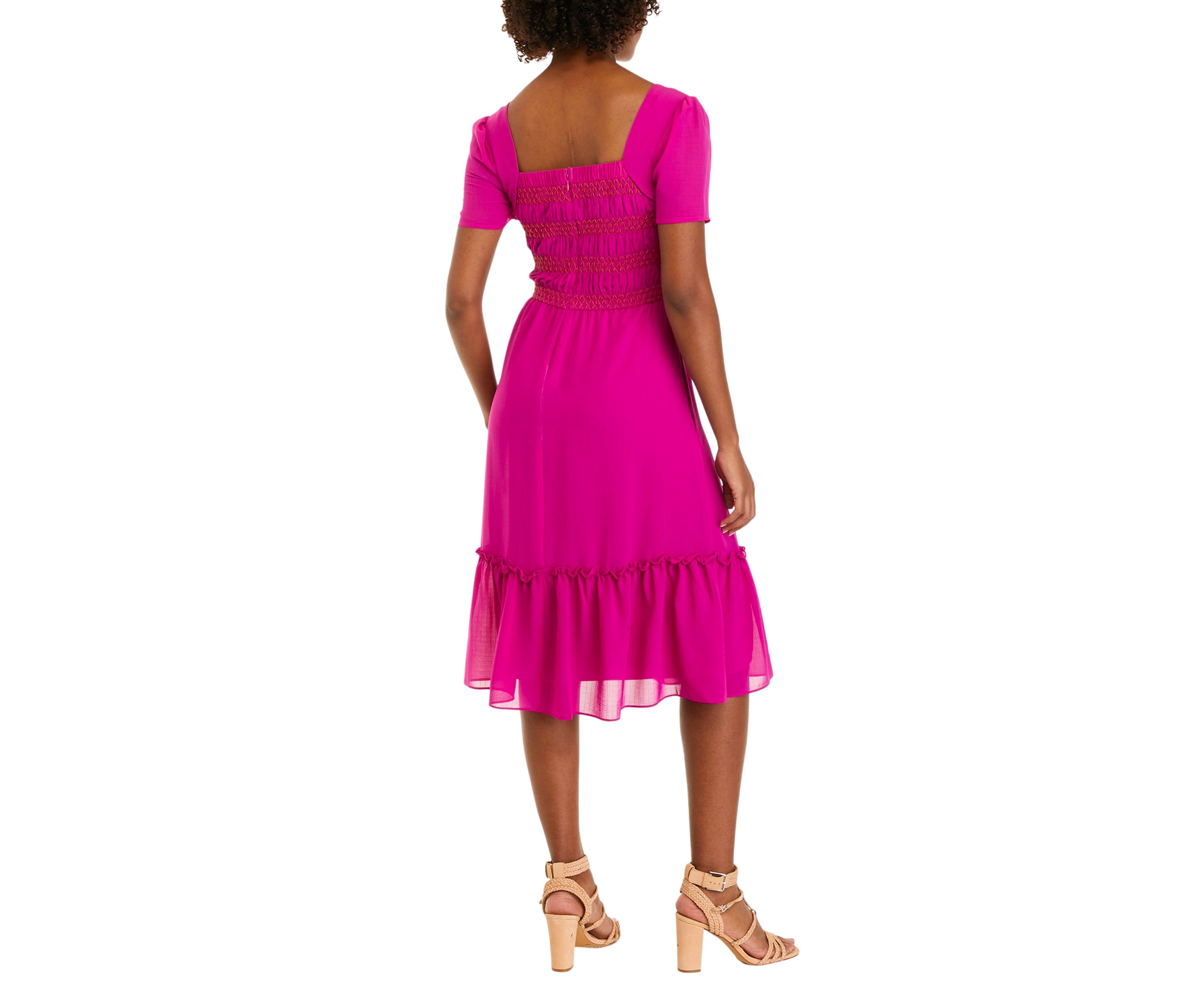 Womens Puff Sleeve Flounce Hem Dress