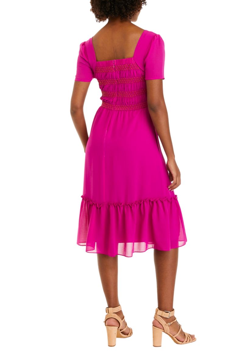 Womens Puff Sleeve Flounce Hem Dress