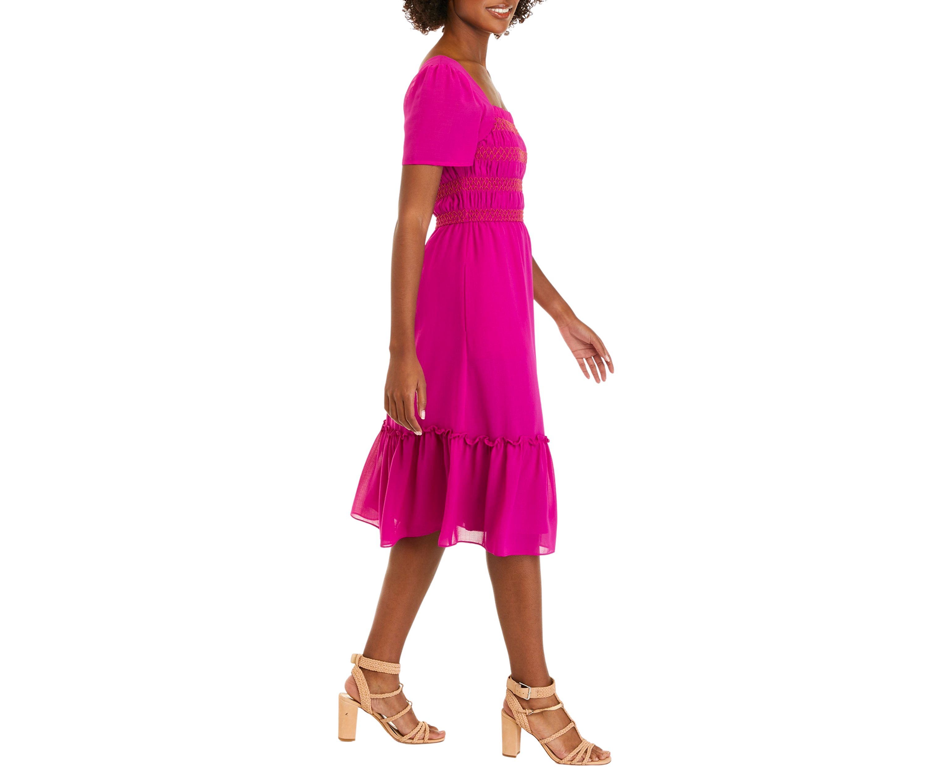 Womens Puff Sleeve Flounce Hem Dress