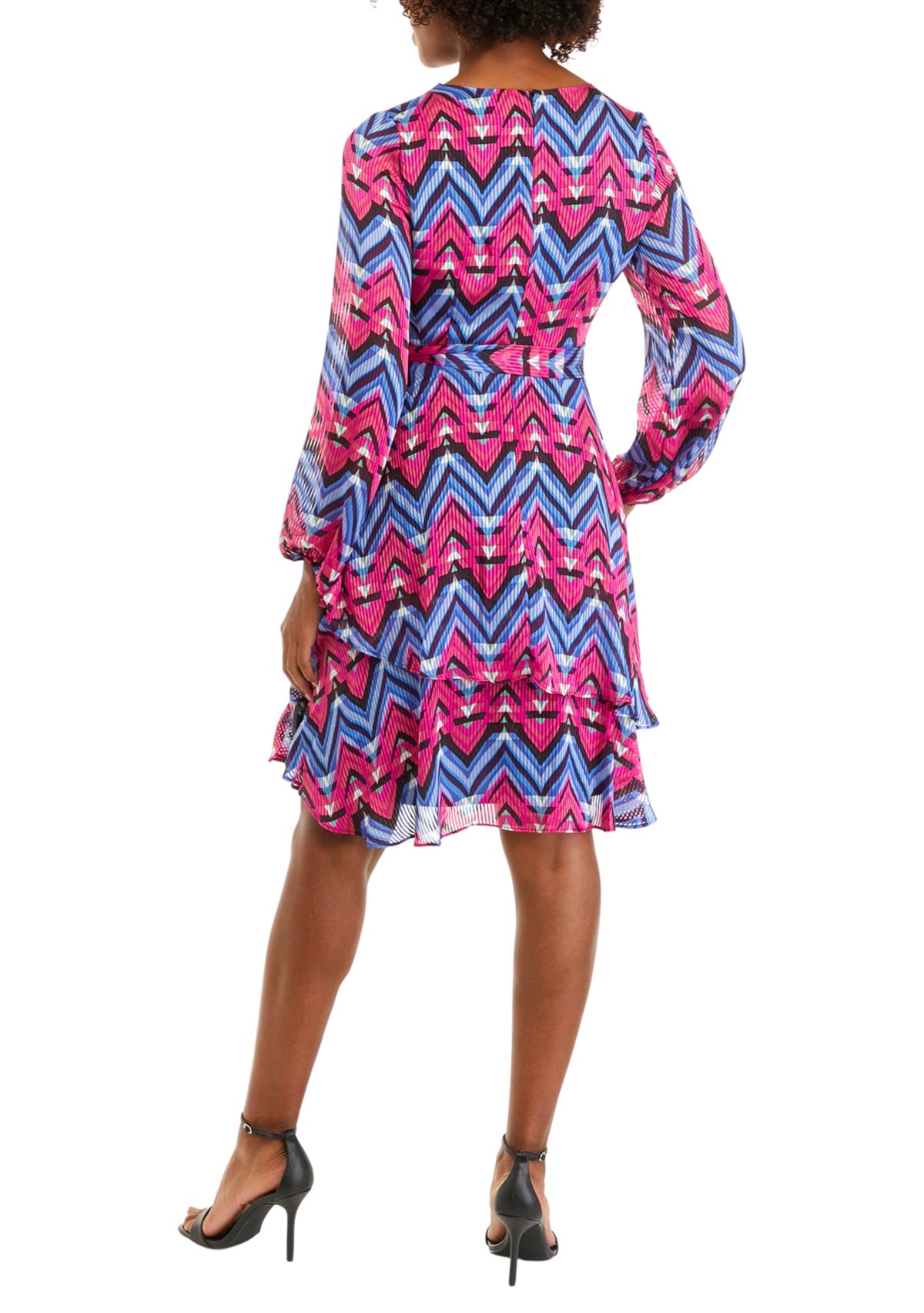 Womens Blouson Sleeve V-Neck Printed Dress