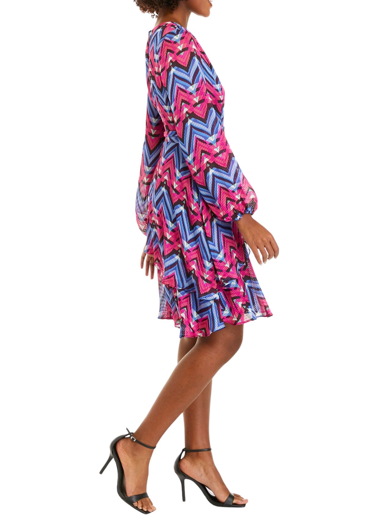 Womens Blouson Sleeve V-Neck Printed Dress