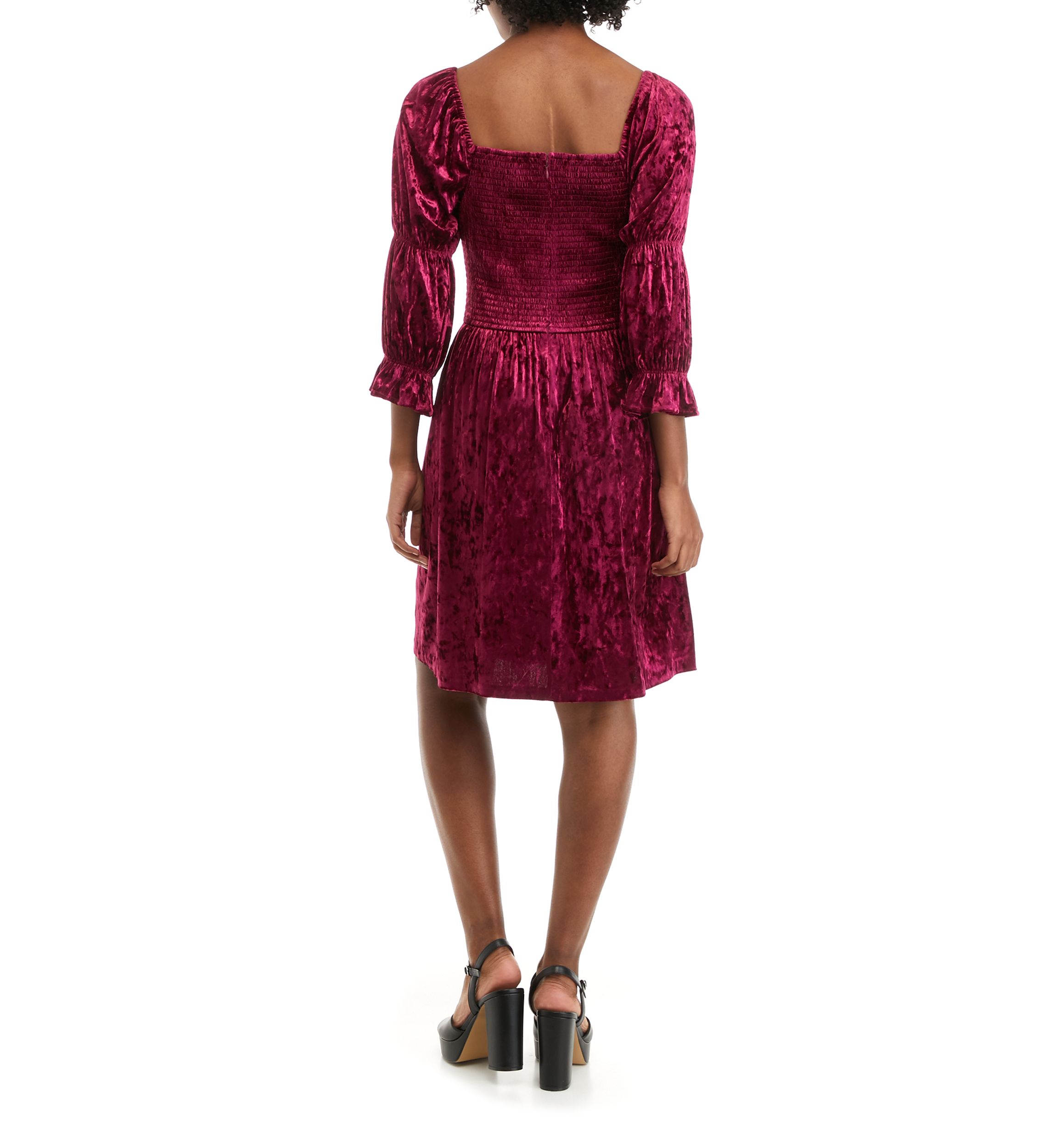 Womens Puff Sleeve Square Neck Smocked Dress