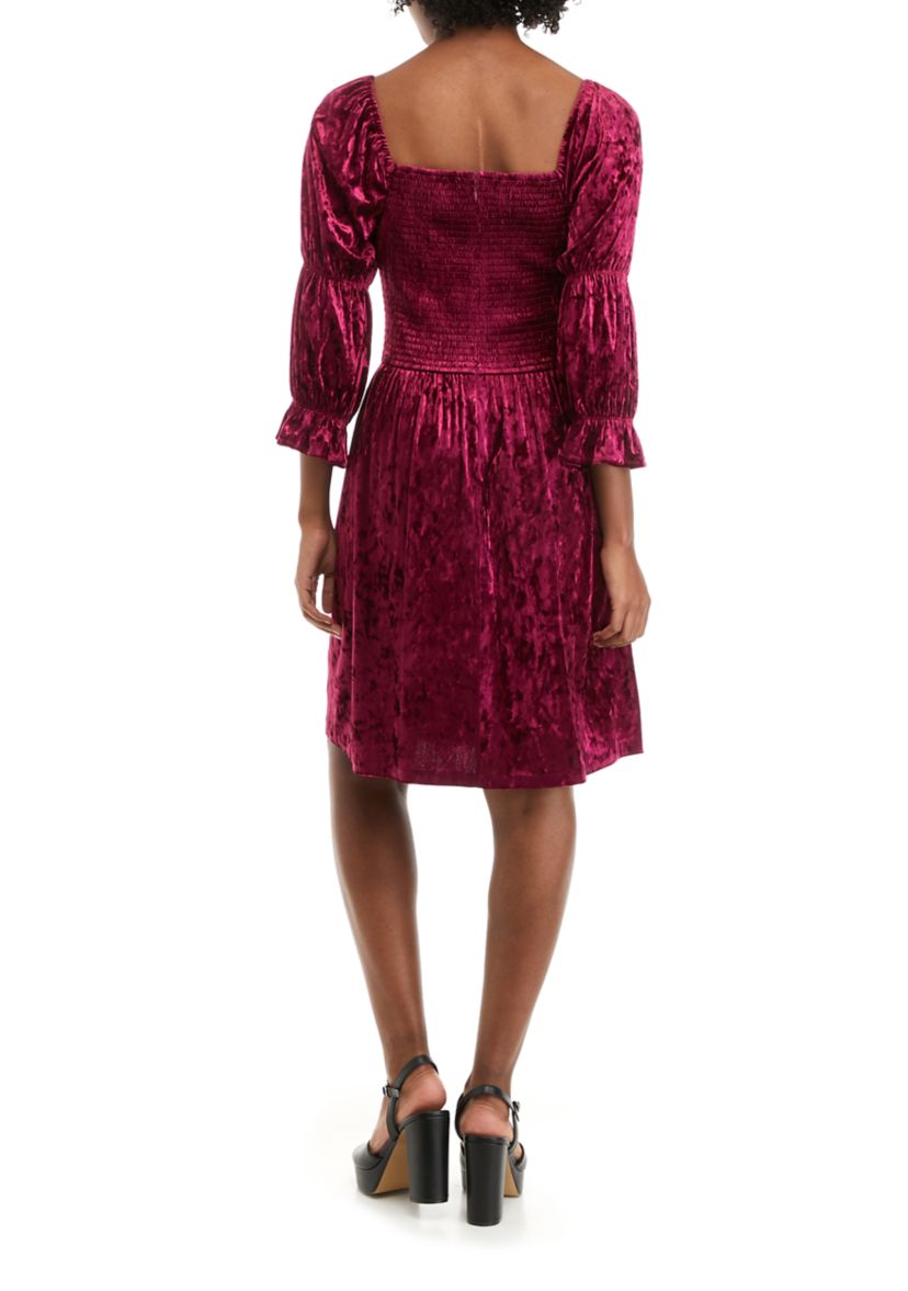 Womens Puff Sleeve Square Neck Smocked Dress