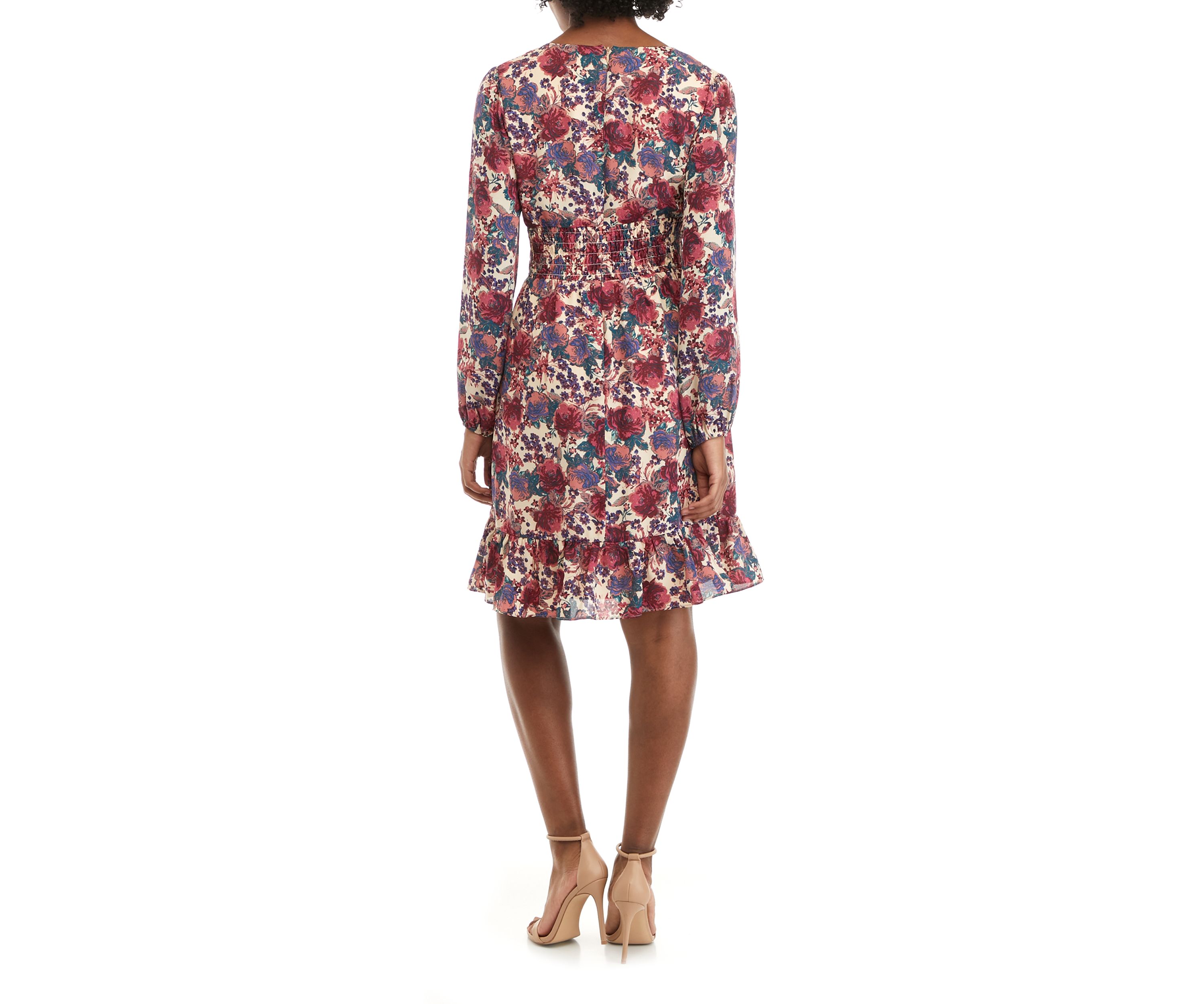 Womens Puff Sleeve Floral Dress