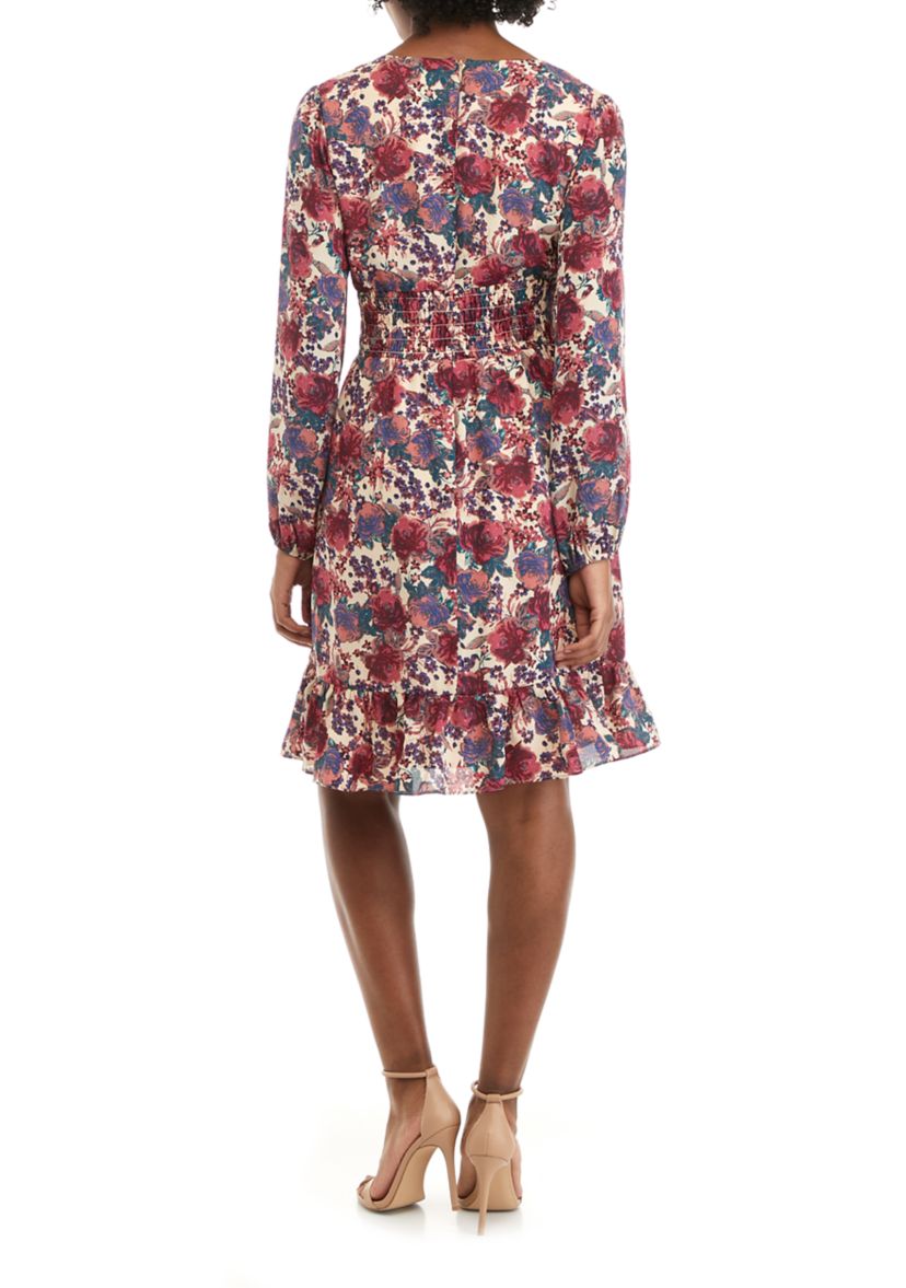 Womens Puff Sleeve Floral Dress