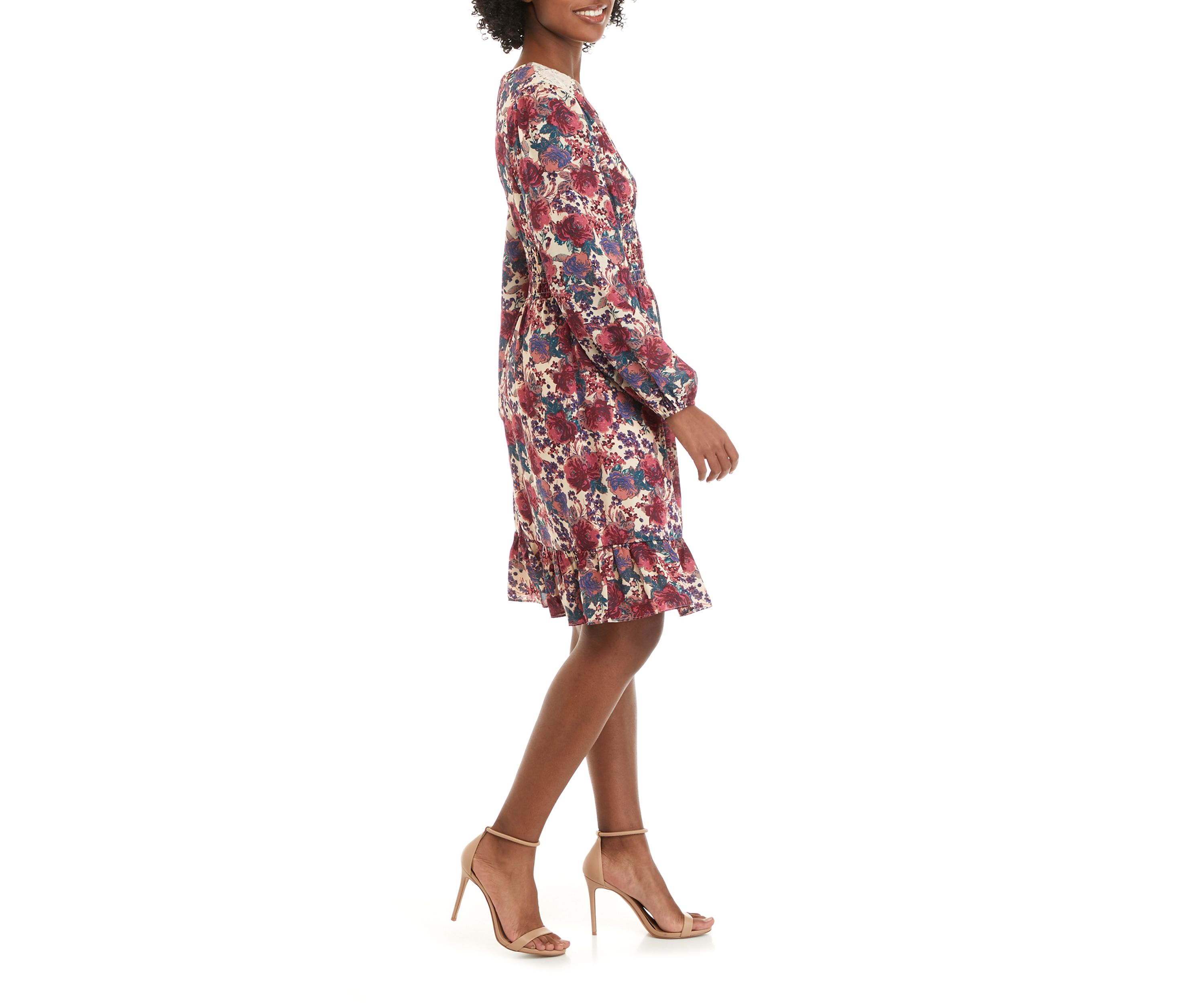 Womens Puff Sleeve Floral Dress
