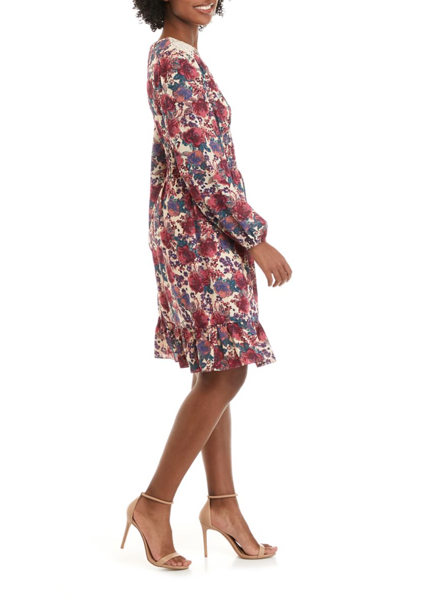 Womens Puff Sleeve Floral Dress