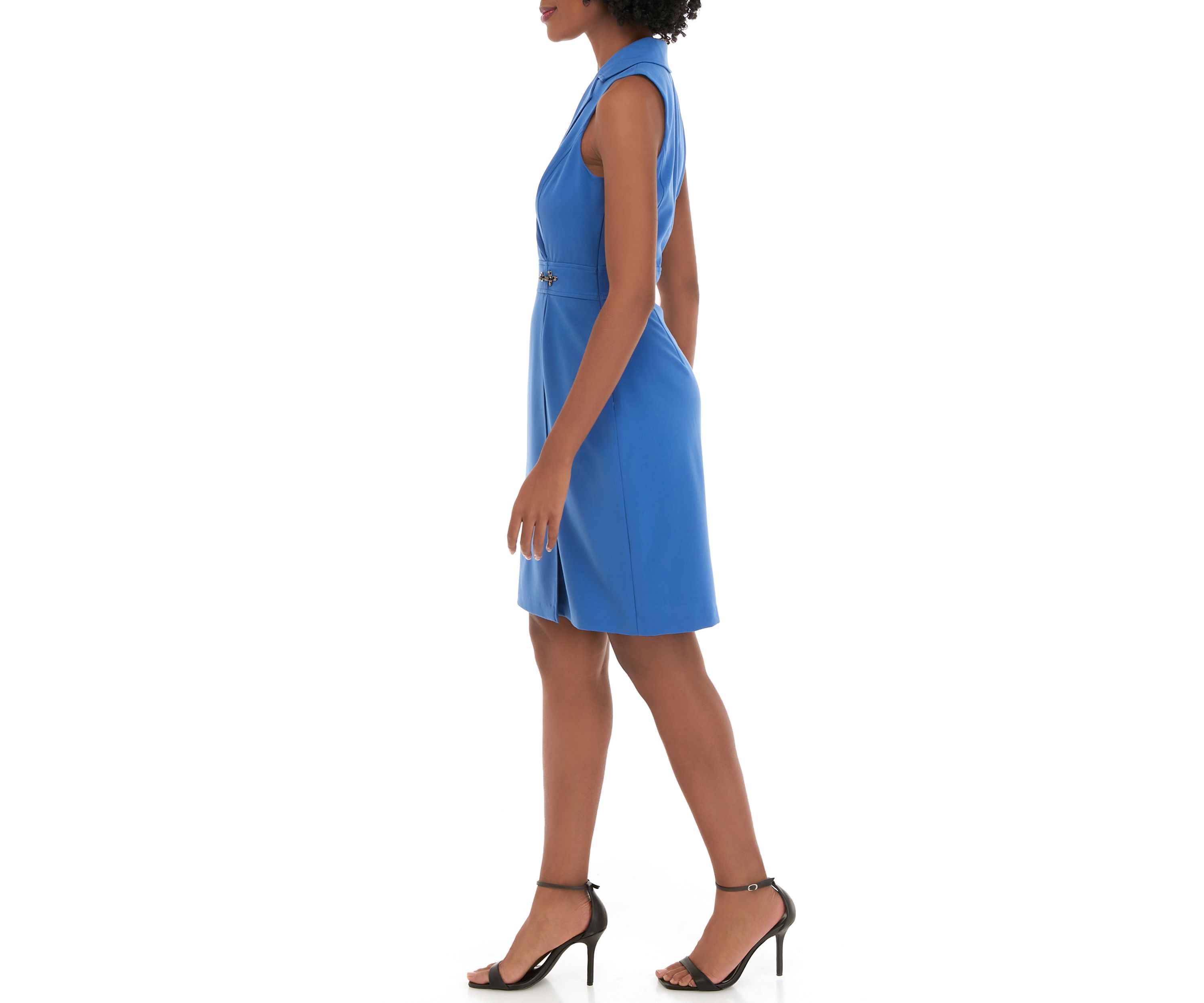 Womens Sleeveless Collar Solid Shirtdress