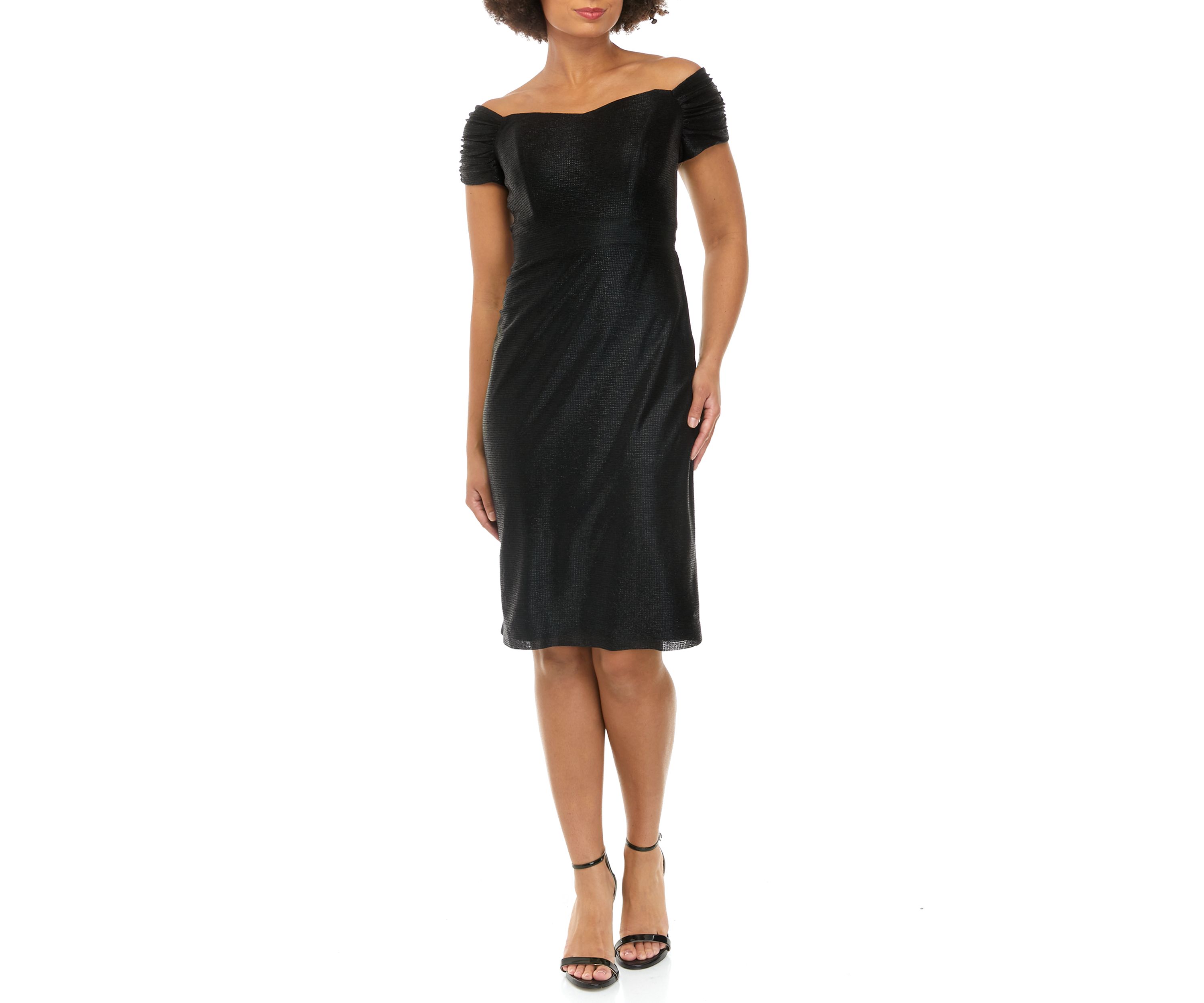 Womens Off the Shoulder Solid Glitter Fit and Flare Dress