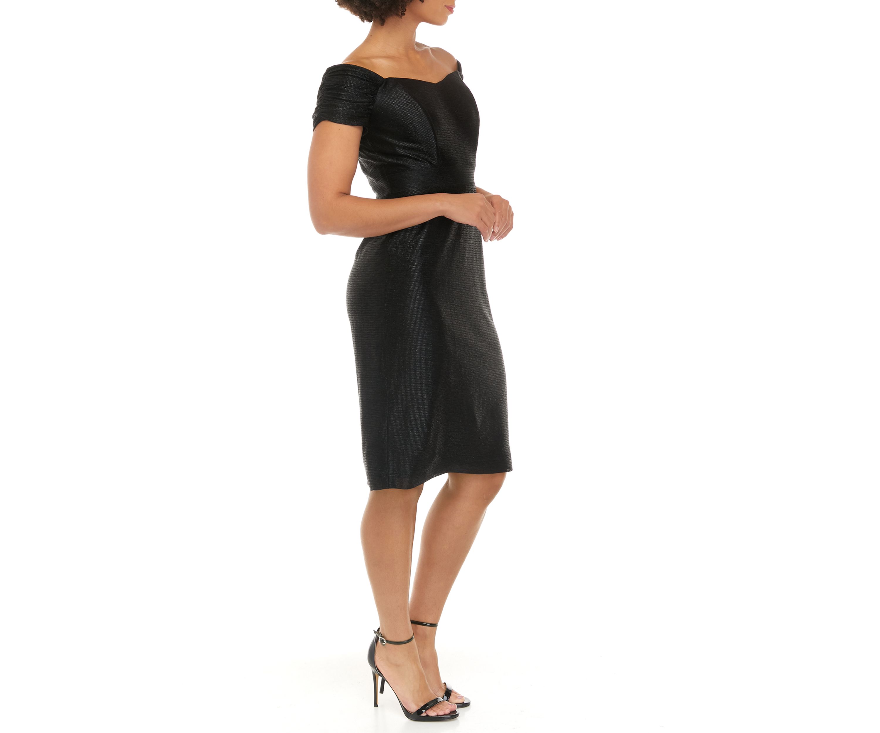 Womens Off the Shoulder Solid Glitter Fit and Flare Dress
