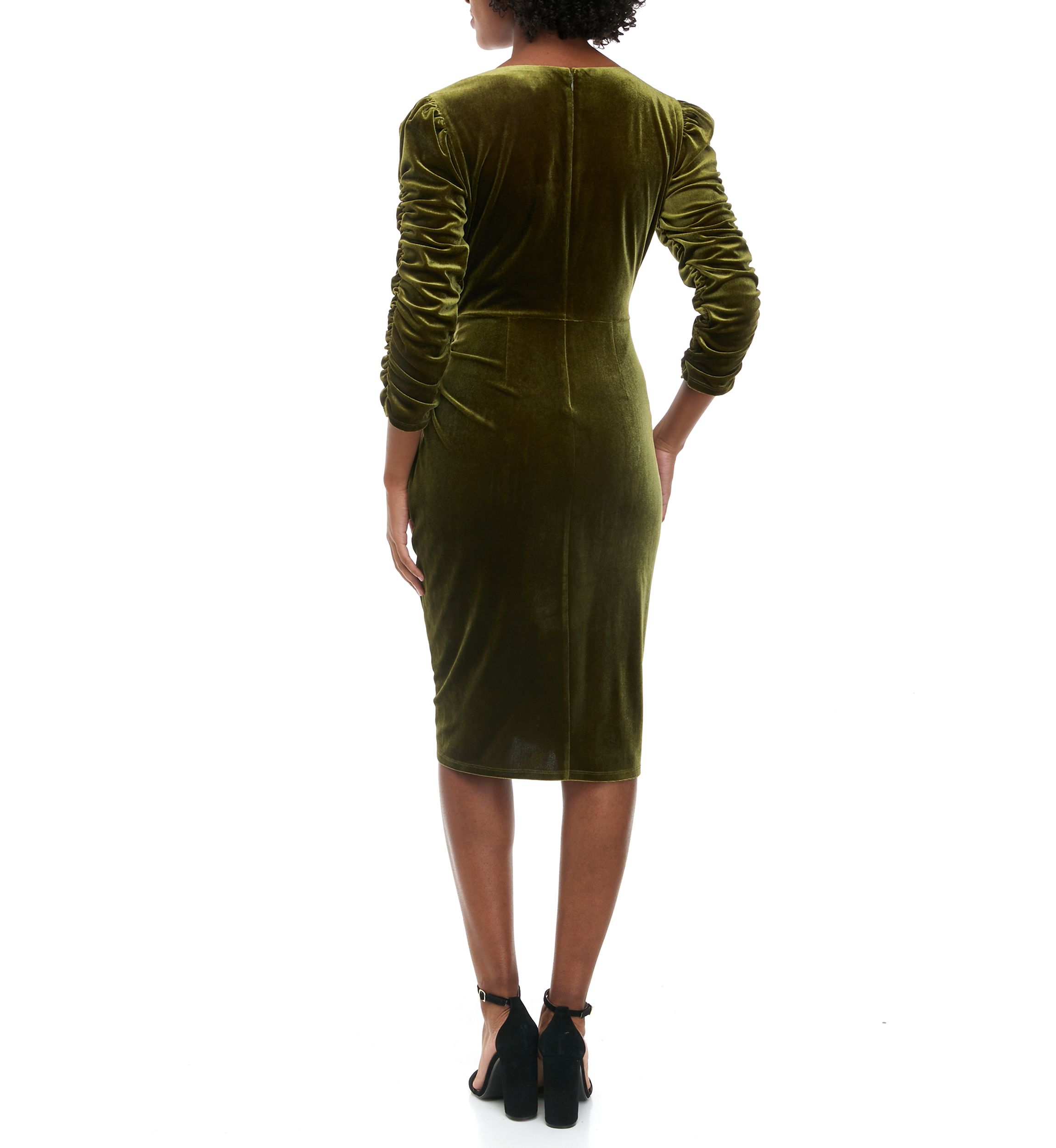 Womens Long Sleeve Square Neck Side Knot Velvet Dress