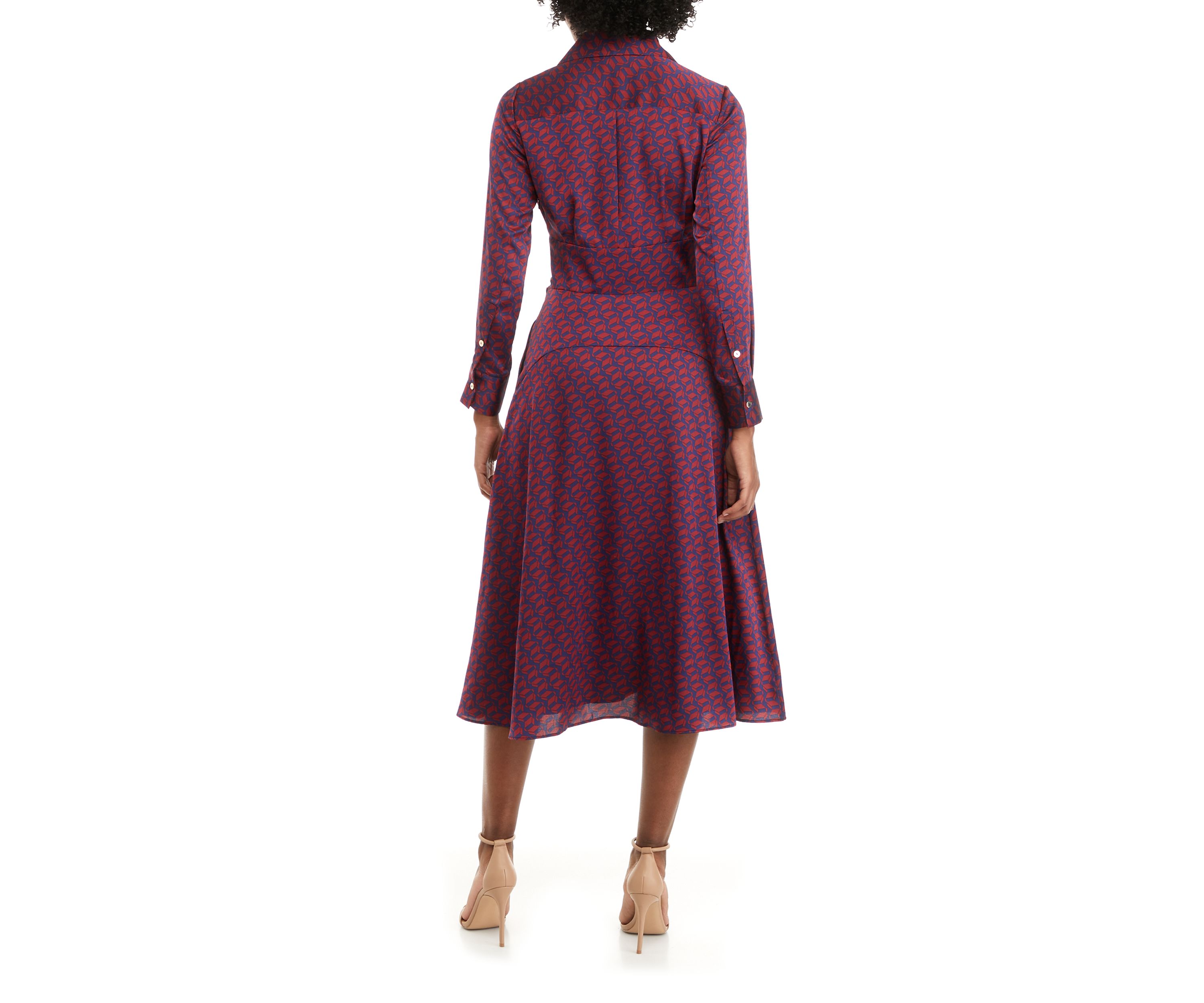 Womens Long Sleeve Surplice Printed Midi Dress