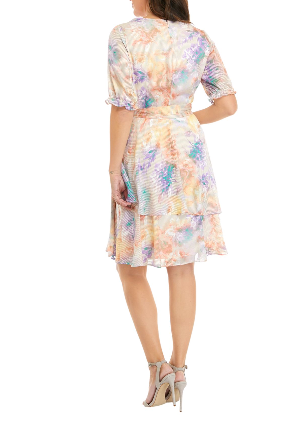 Womens Short Sleeve Ruffle Print Wrap Dress
