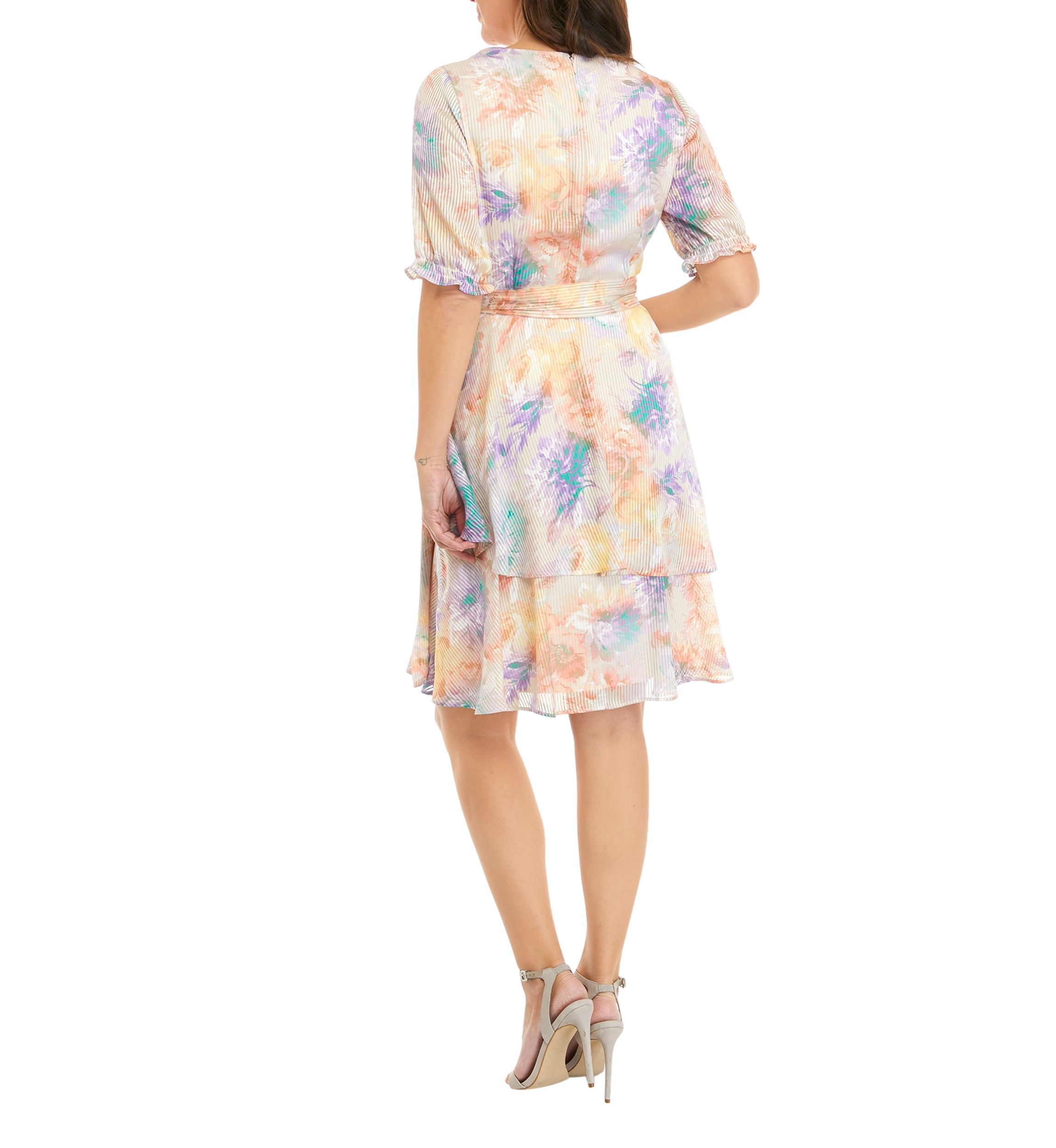 Womens Short Sleeve Ruffle Print Wrap Dress