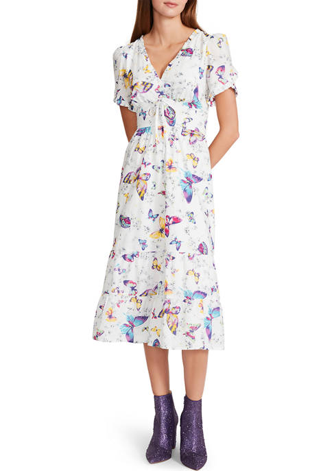 Betsey Johnson Womens Butterfly Print Midi Dress