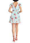 Womens Short Sleeve Toile Print Tiered Mini Dress 