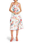 Womens Sleeveless Toile Print Tiered Midi Dress 