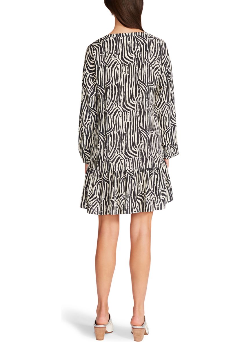 Womens Long Sleeve Black and White Print Babydoll Dress