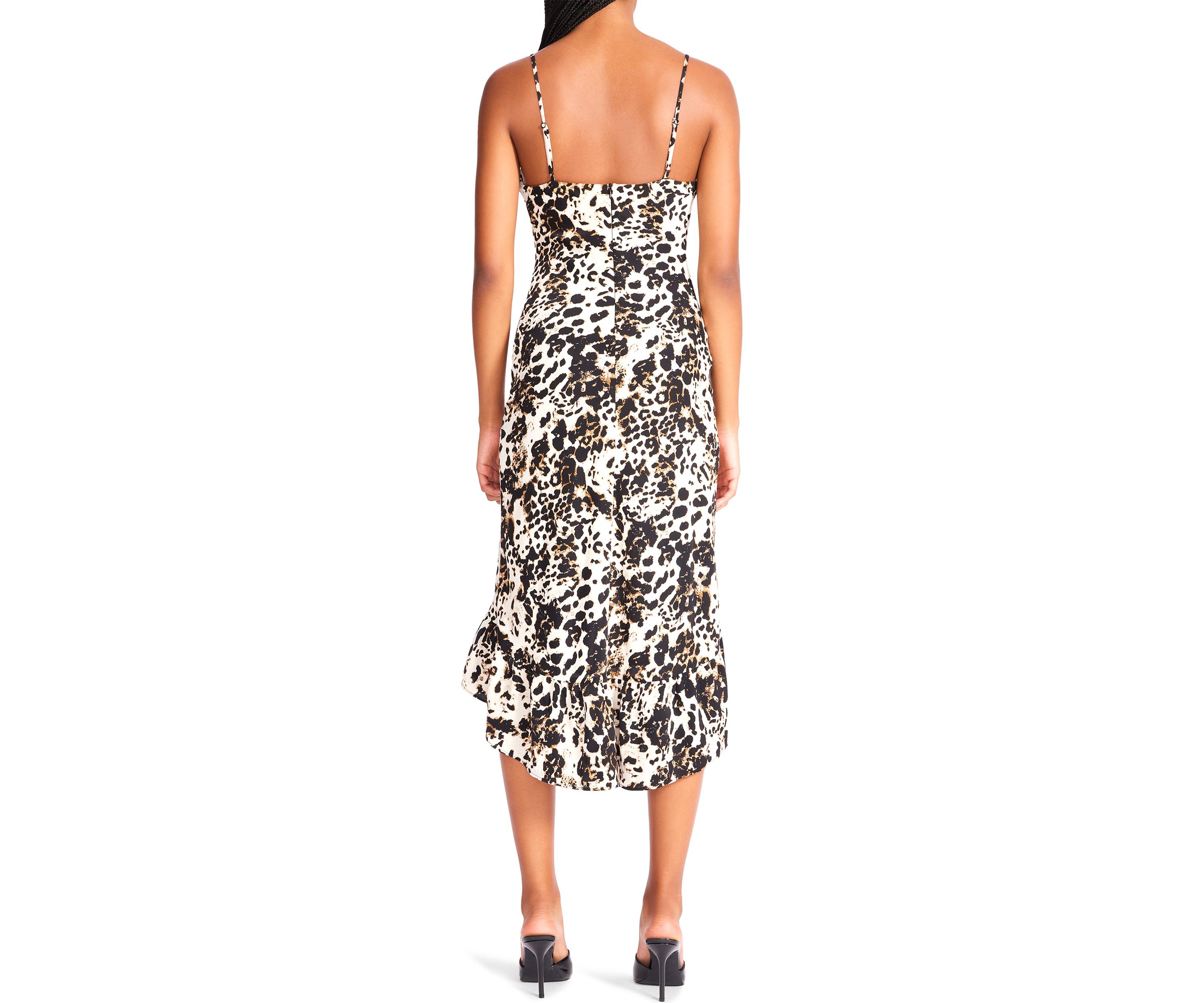 Womens Sleeveless Asymmetrical Hem Print Midi Dress