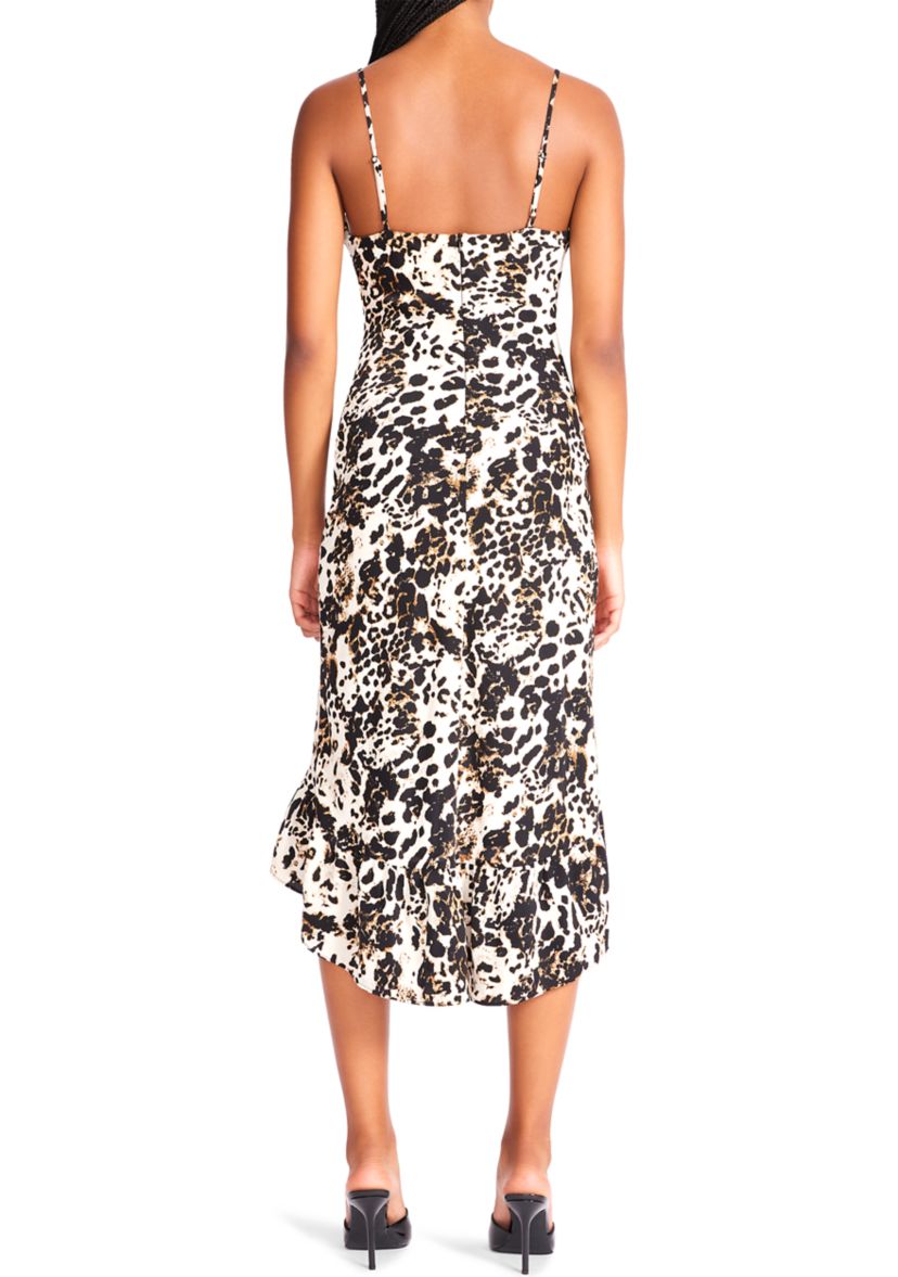 Womens Sleeveless Asymmetrical Hem Print Midi Dress
