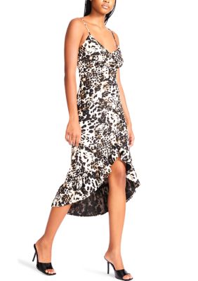 Women's Sleeveless Asymmetrical Hem Print Midi Dress