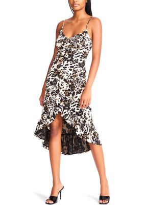 Women's Sleeveless Asymmetrical Hem Print Midi Dress