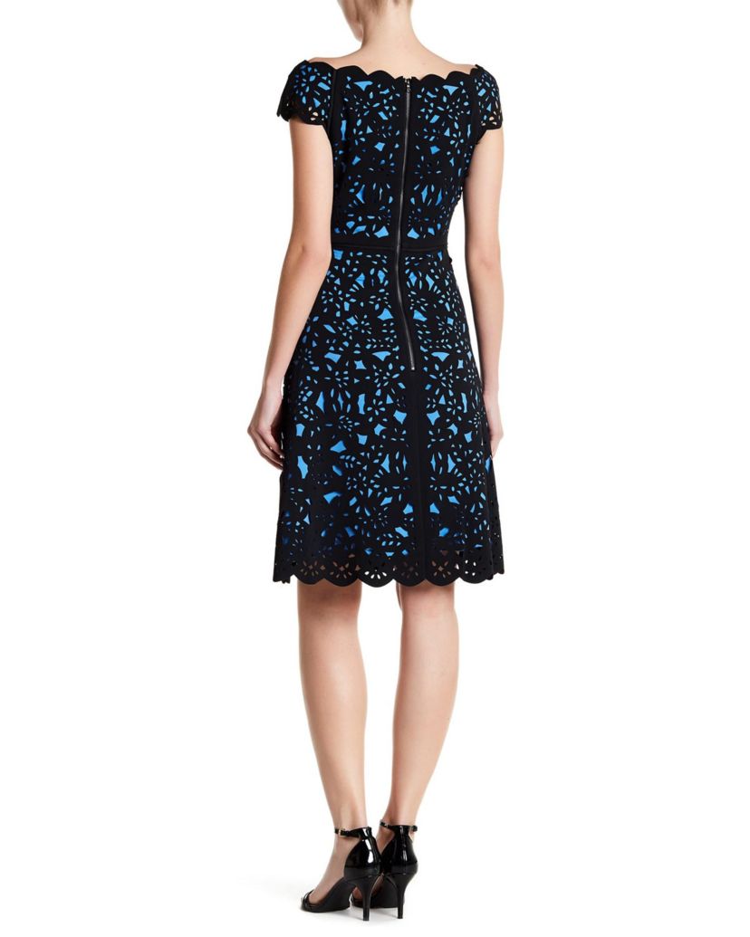 Focus By Shani Women's Off the Shoulder Laser Cut Dress, Black, 6