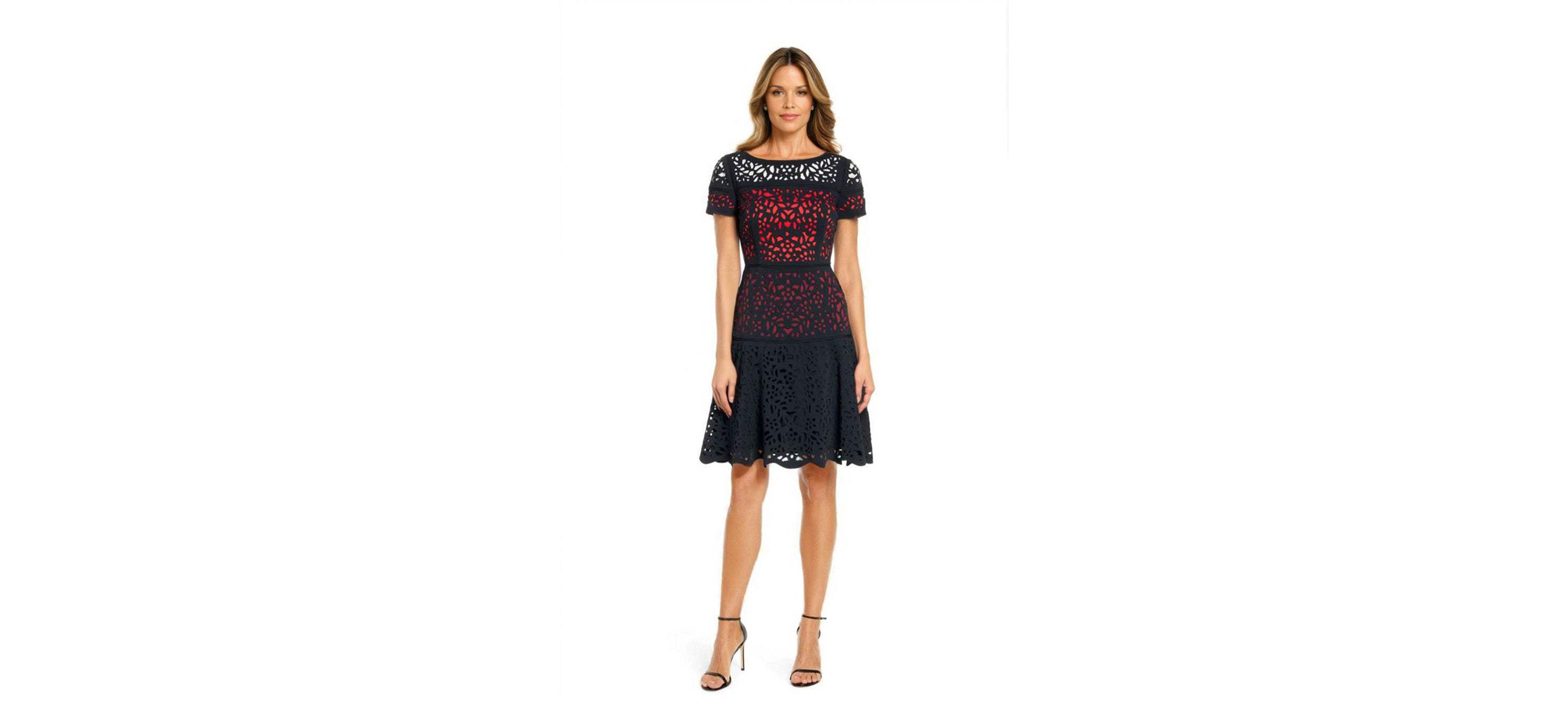 Ombre Laser Cut Fit and Fit Flare Dress