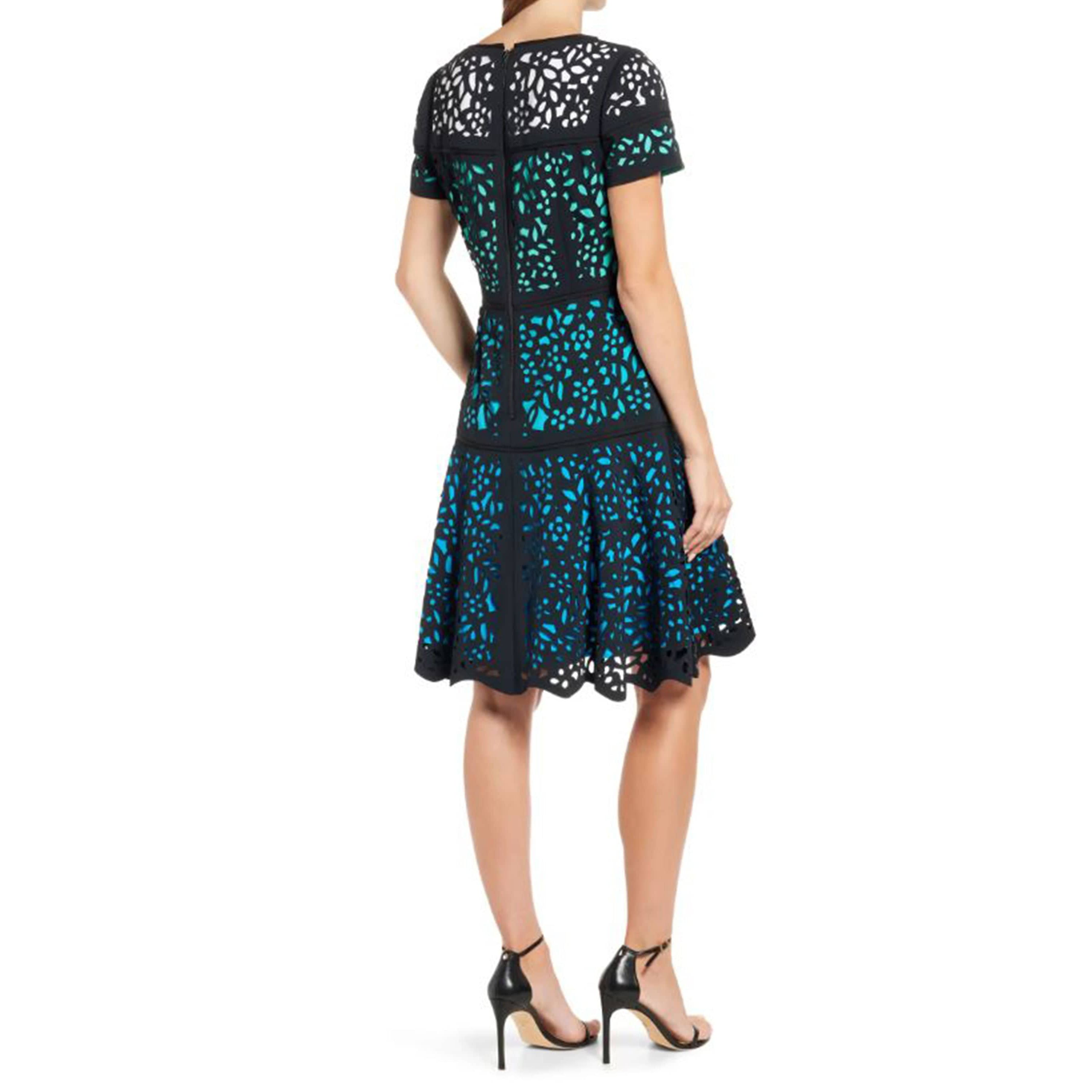 Ombre Laser Cut Fit and Fit Flare Dress
