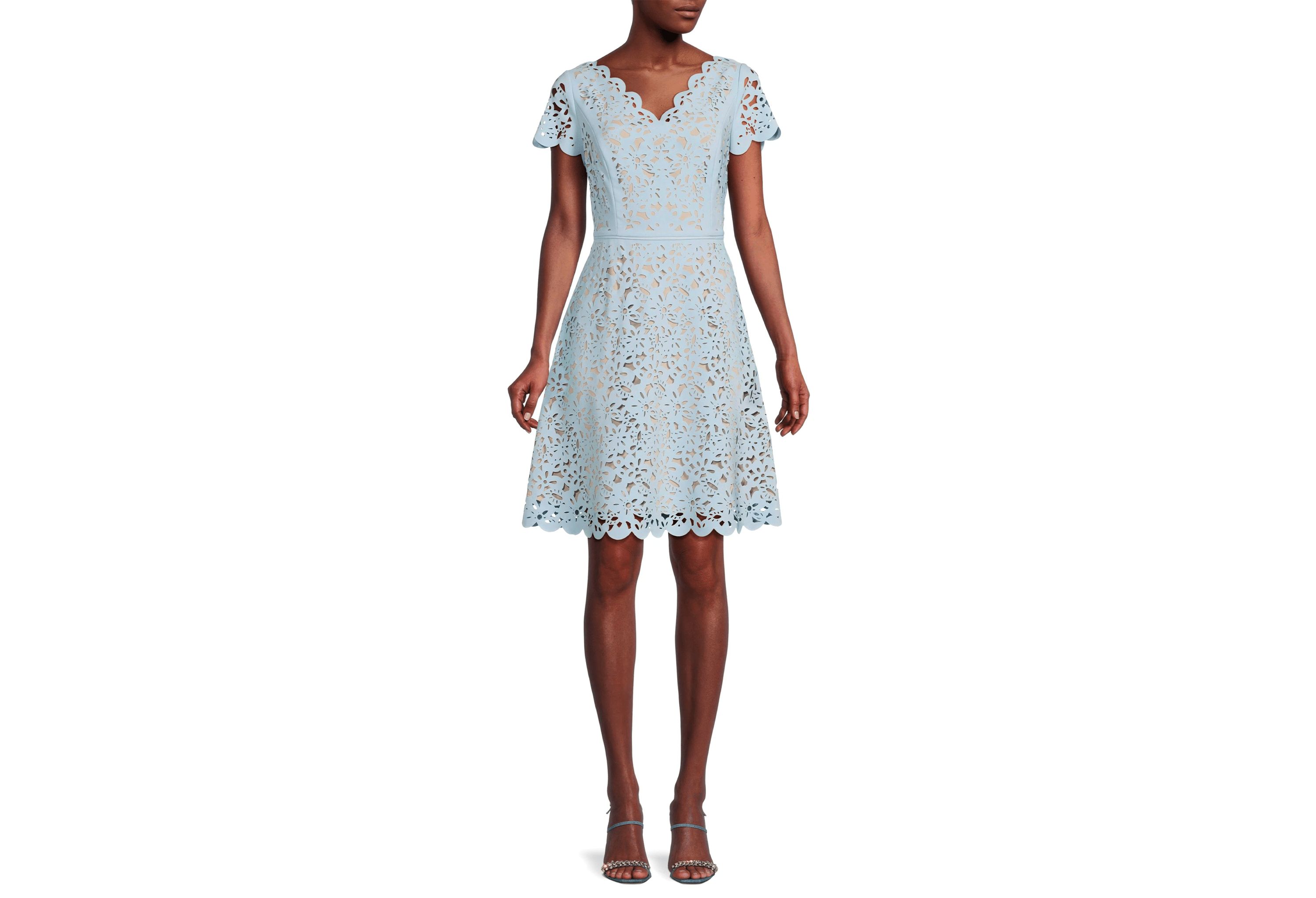 V-Neck Fit and Flare Laser Cutting Dress