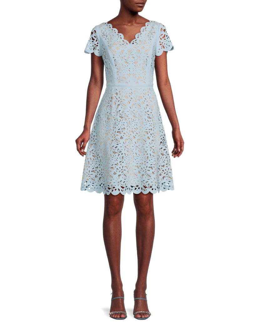 V-Neck Fit and Flare Laser Cutting Dress