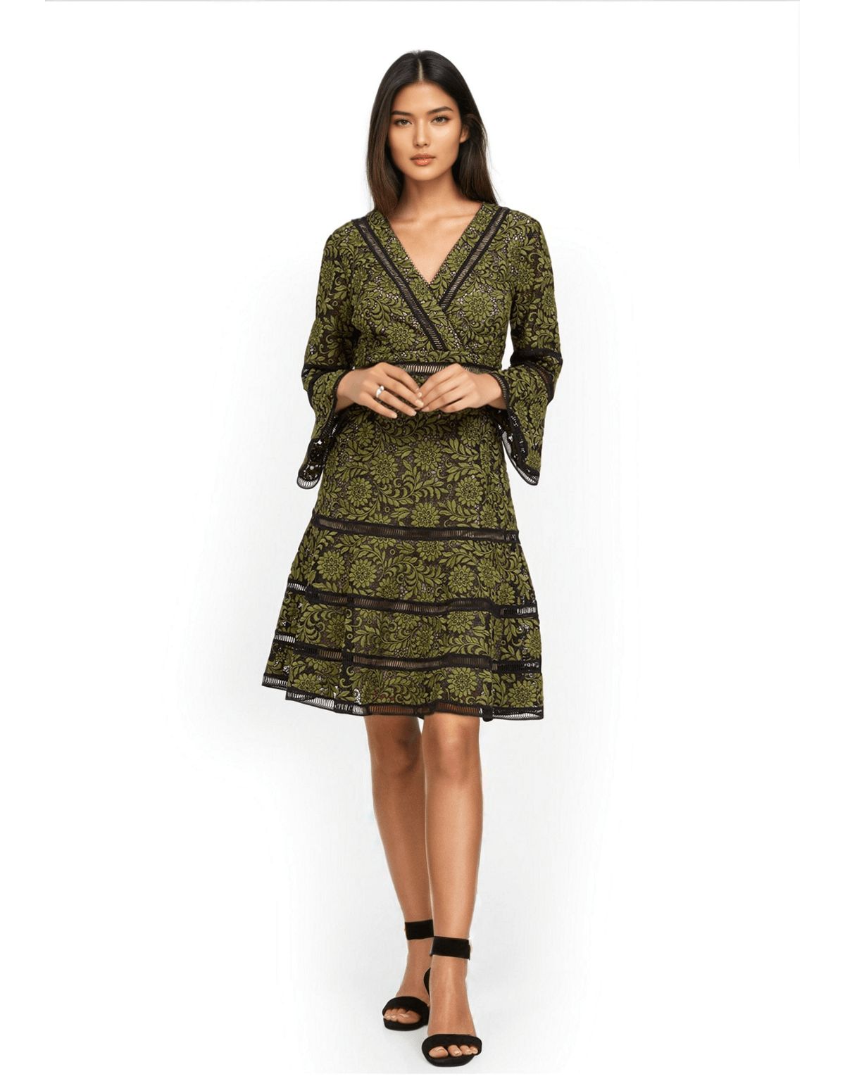 Surplice Fit and Flare Lace Dress