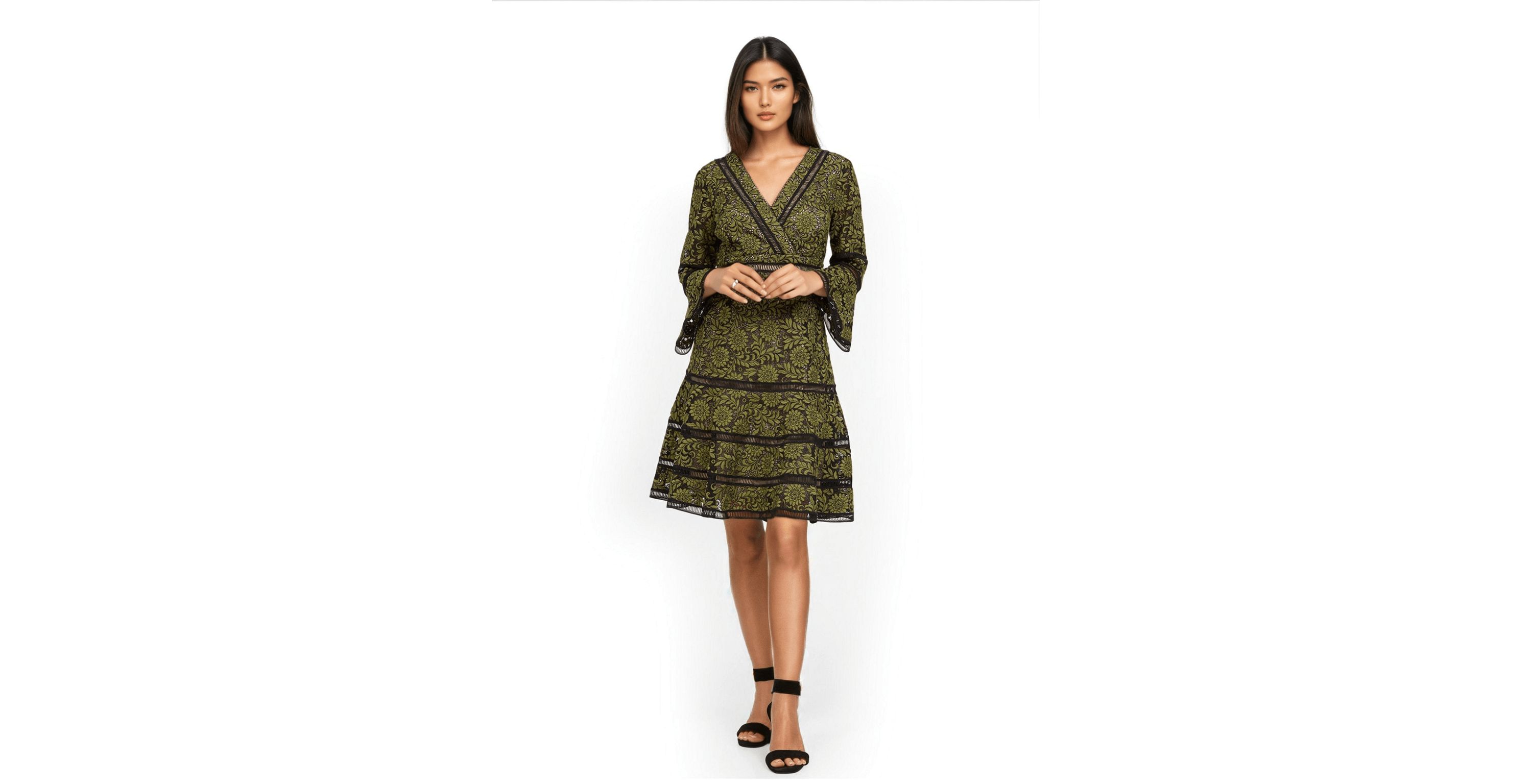 Surplice Neckline Fit and Flare Lace Dress