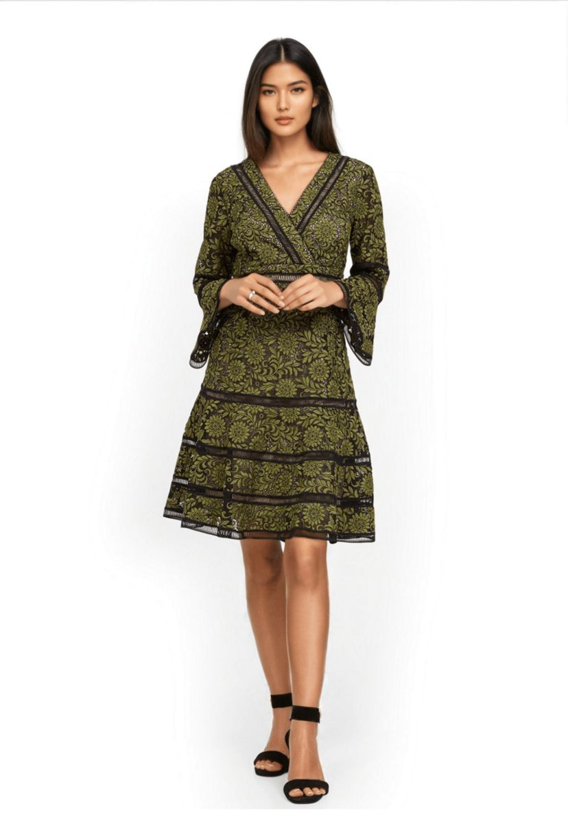 Surplice Neckline Fit and Flare Lace Dress