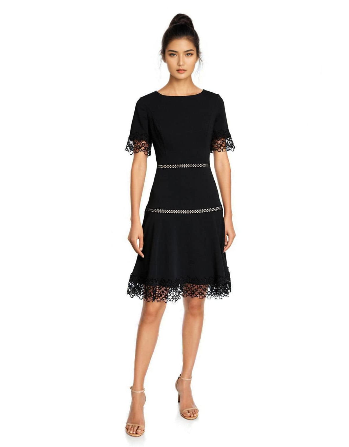 Crepe Dress with Lace Insets