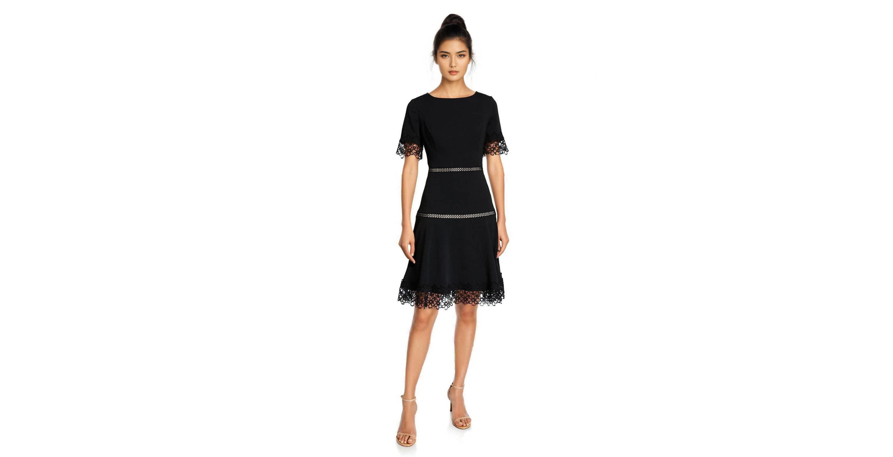 Crepe Dress with Lace Insets