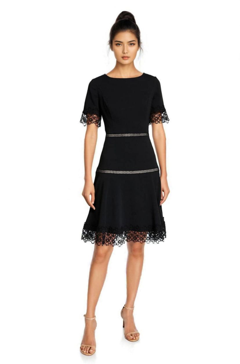 Crepe Dress with Lace Insets