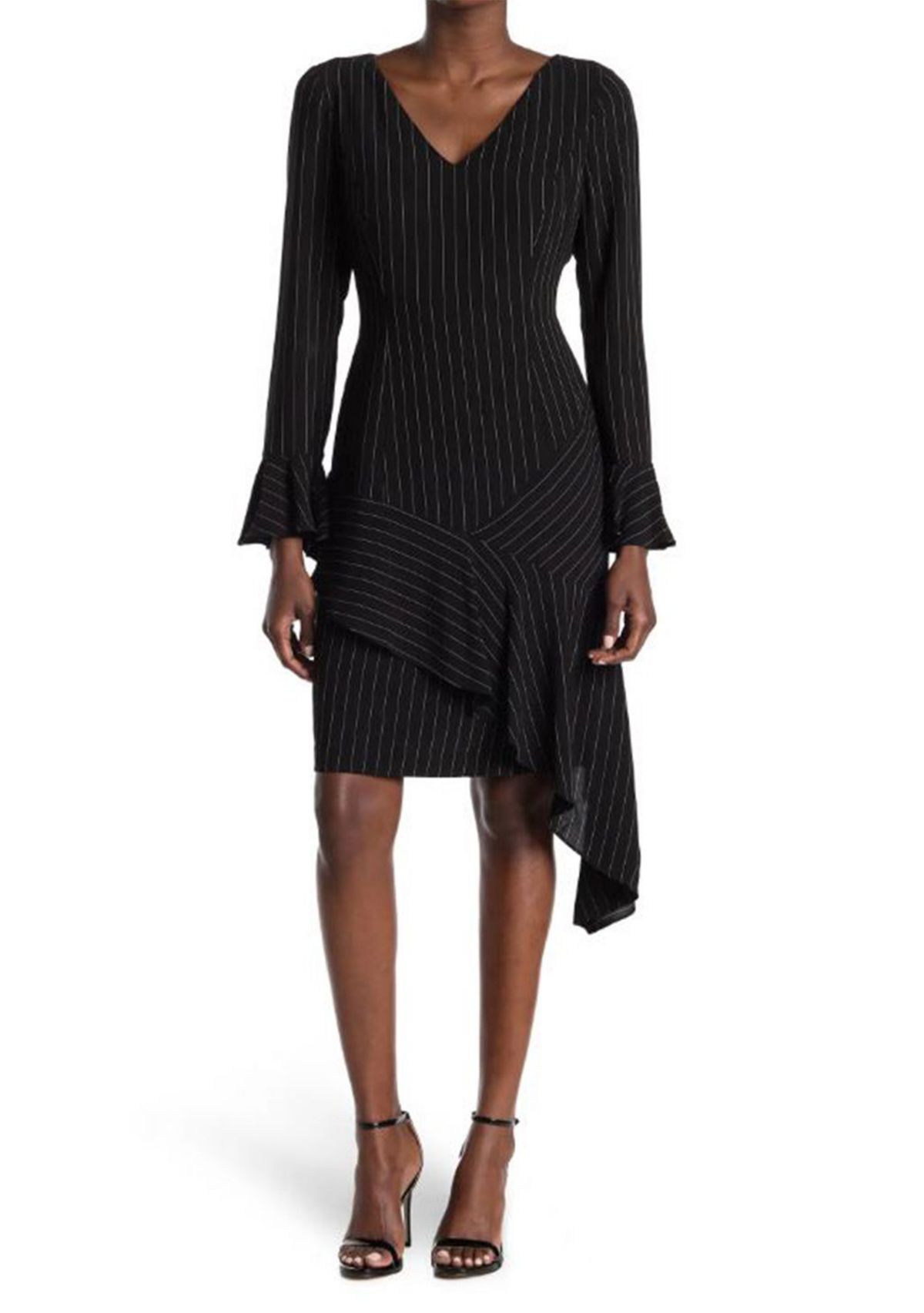 Stripe V-Neck Dress with Asymmetric Hem