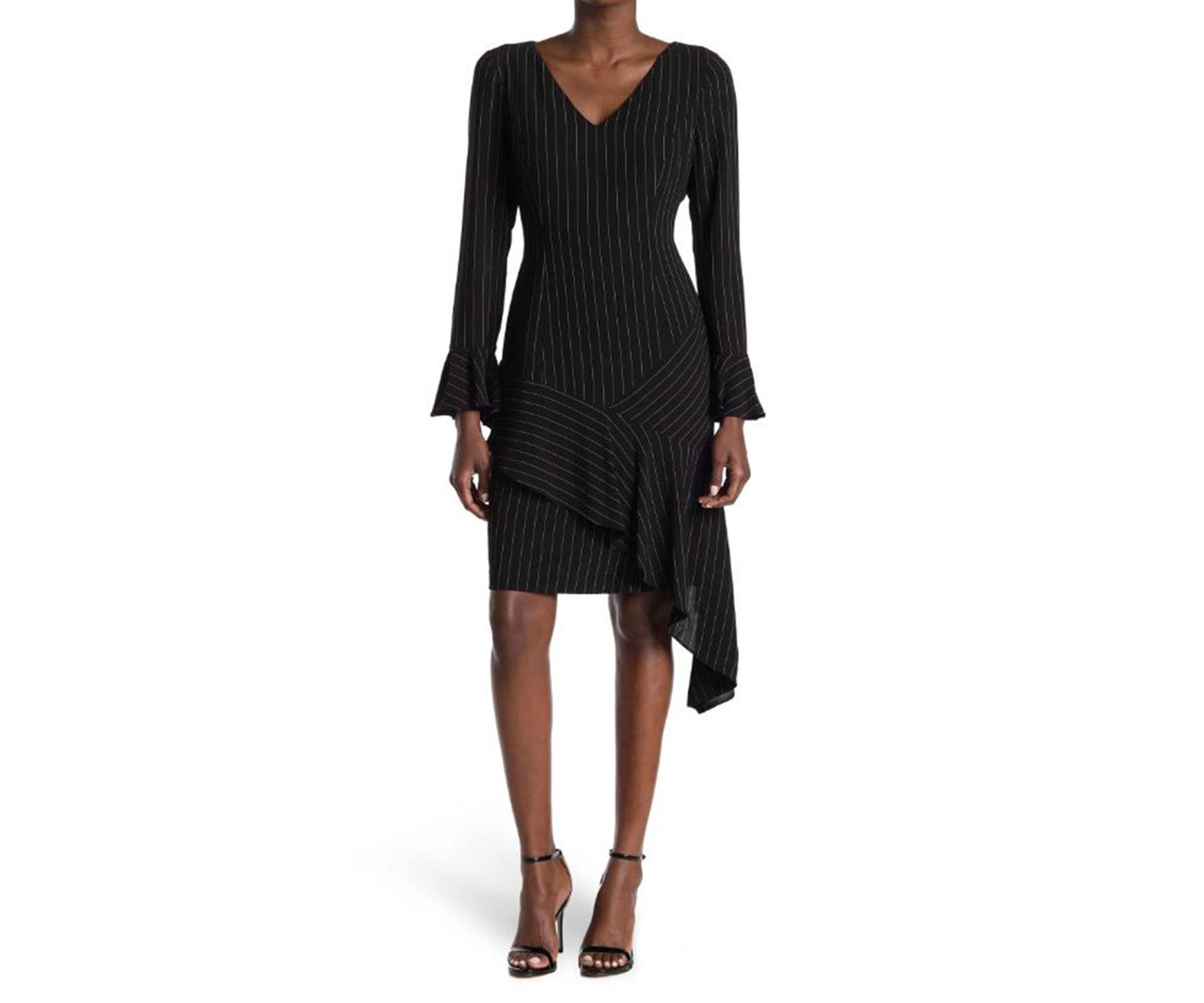 Stripe V-Neck Dress with Asymmetric Hem