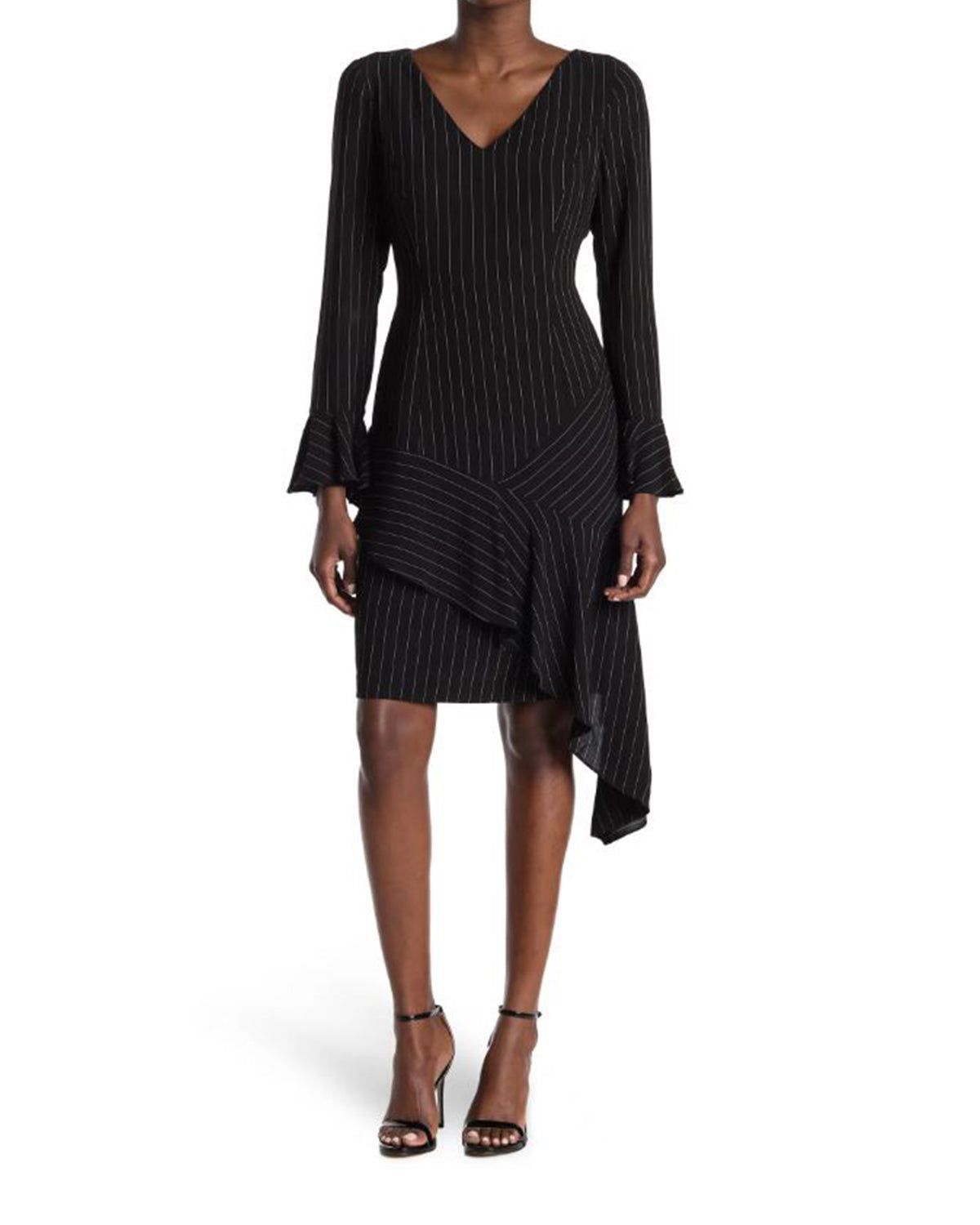 Stripe V-Neck Dress with Asymmetric Hem