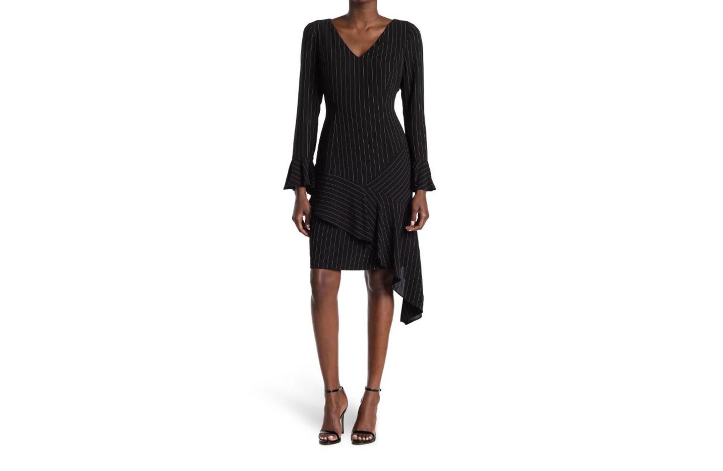 Stripe V-Neck Dress with Asymmetric Hem