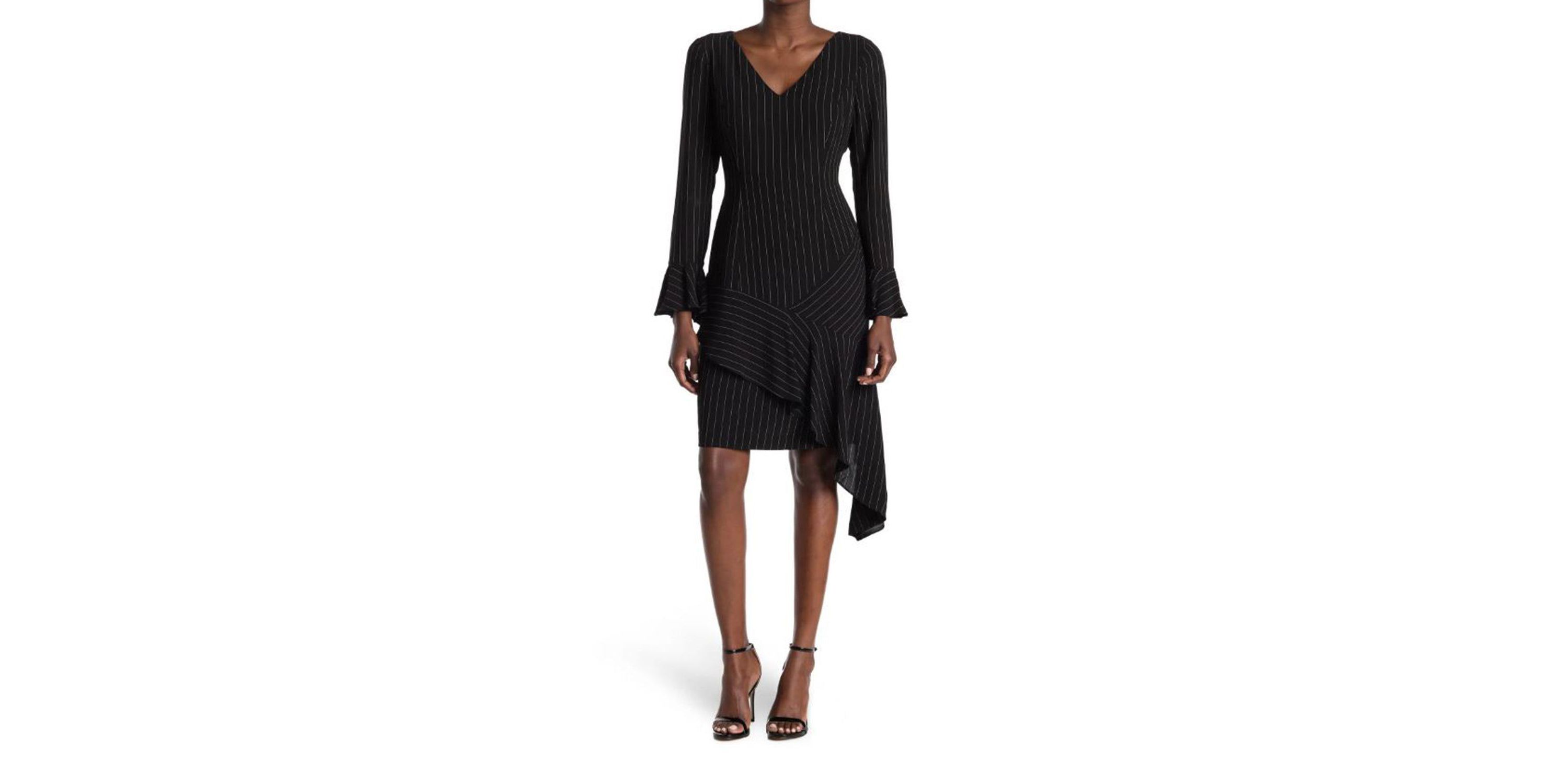 Stripe V-Neck Dress with Asymmetric Hem