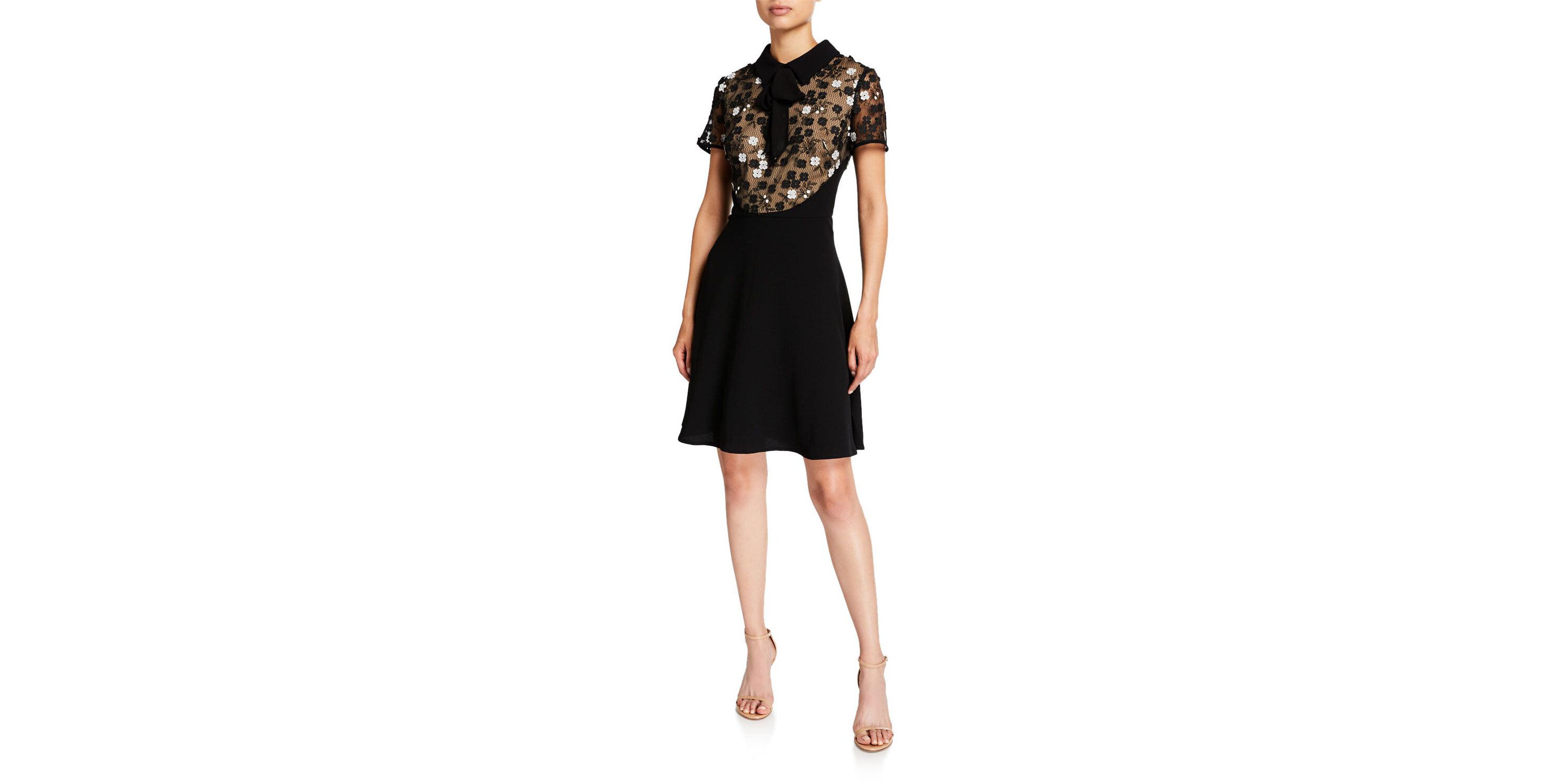 Fit and Flare Crepe Dress with Lace Bodice