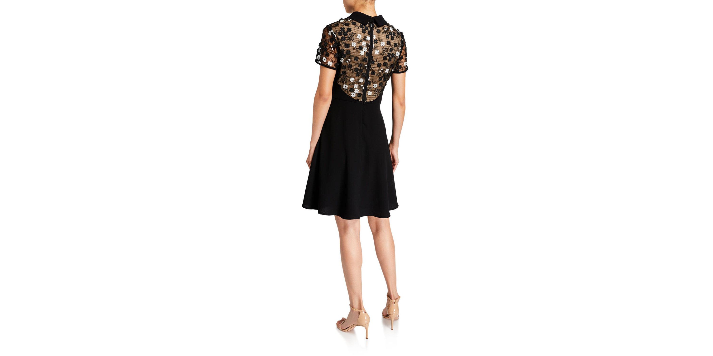 Fit and Flare Crepe Dress with Lace Bodice