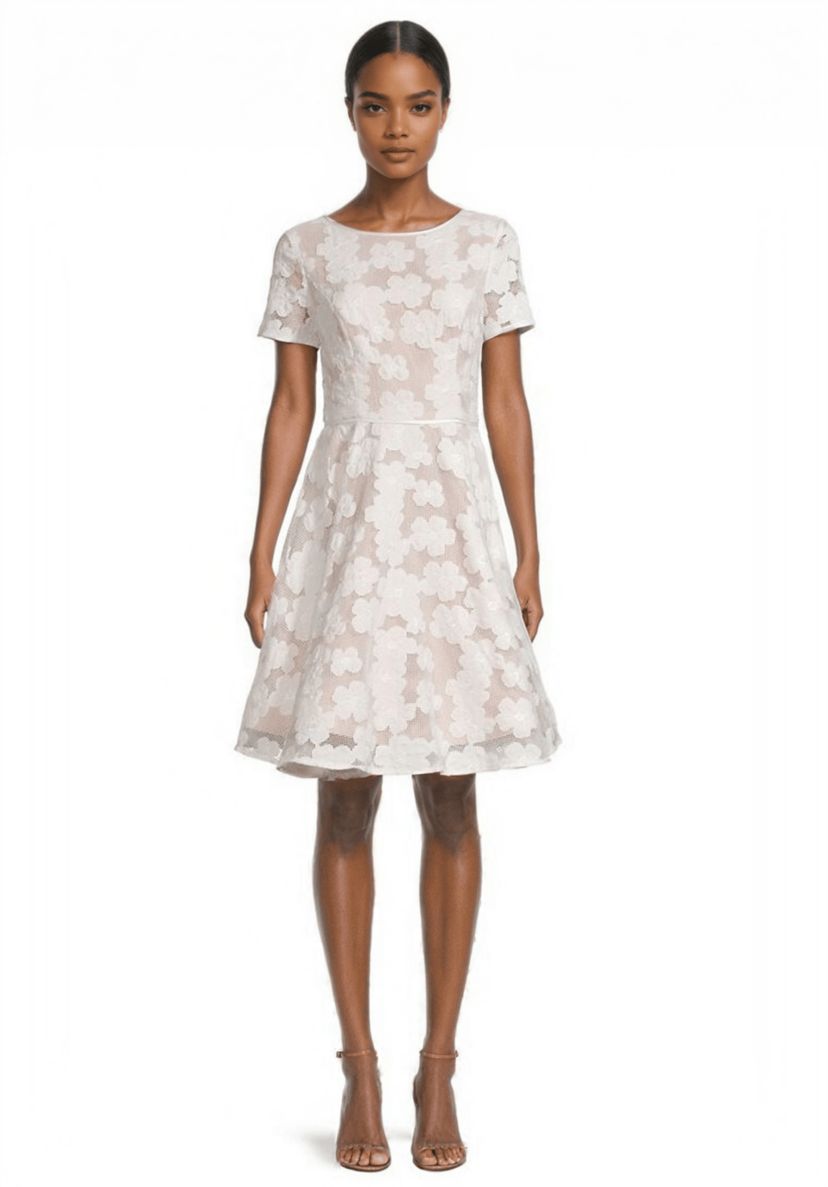 Focus by Shani Women's Novelty Woven Fit and Flare Dress, White, 6
