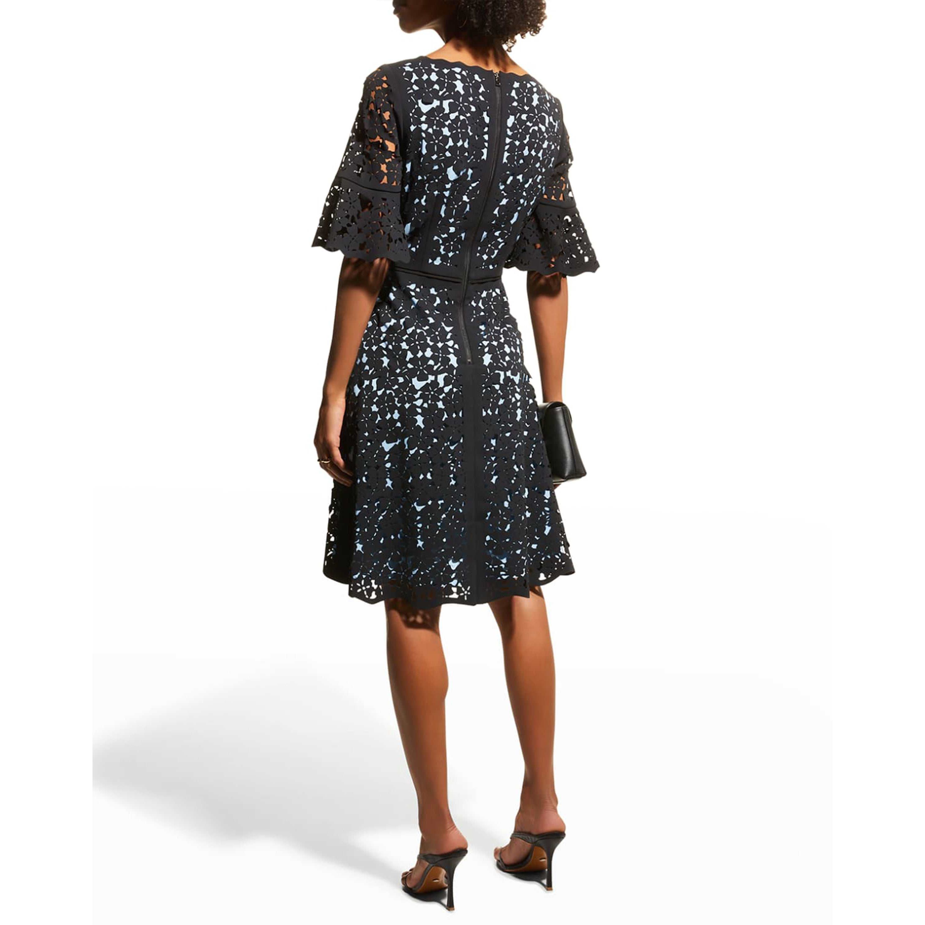 Laser Cut Dress with Bell Sleeves