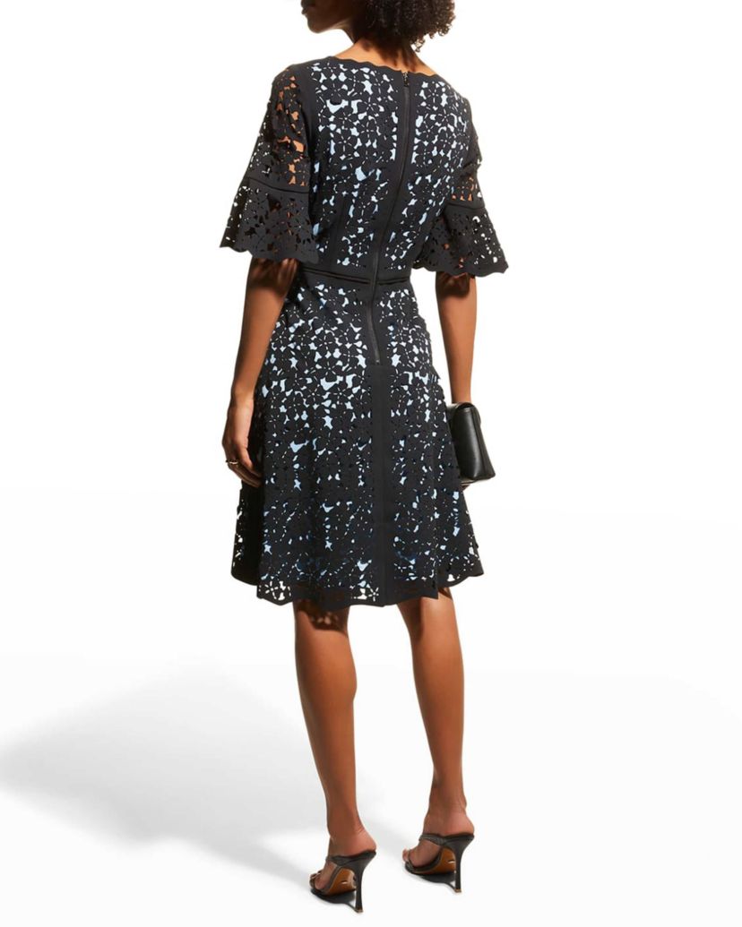 Laser Cut Dress with Bell Sleeves