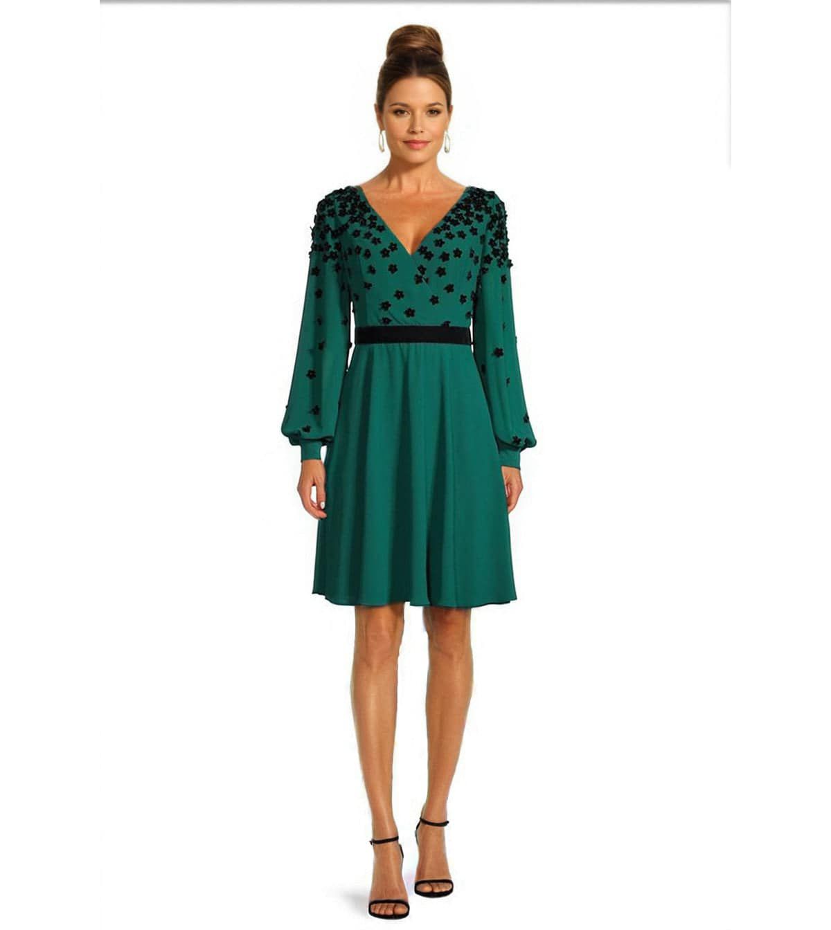 Surplice Neckline Fit and Flare Georgette Dress