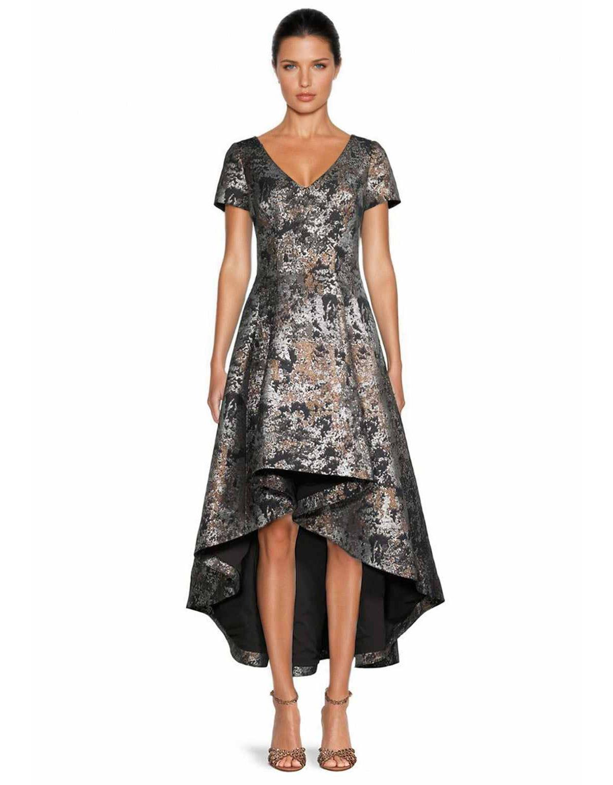 VNeck Jacquard High Low Dress
