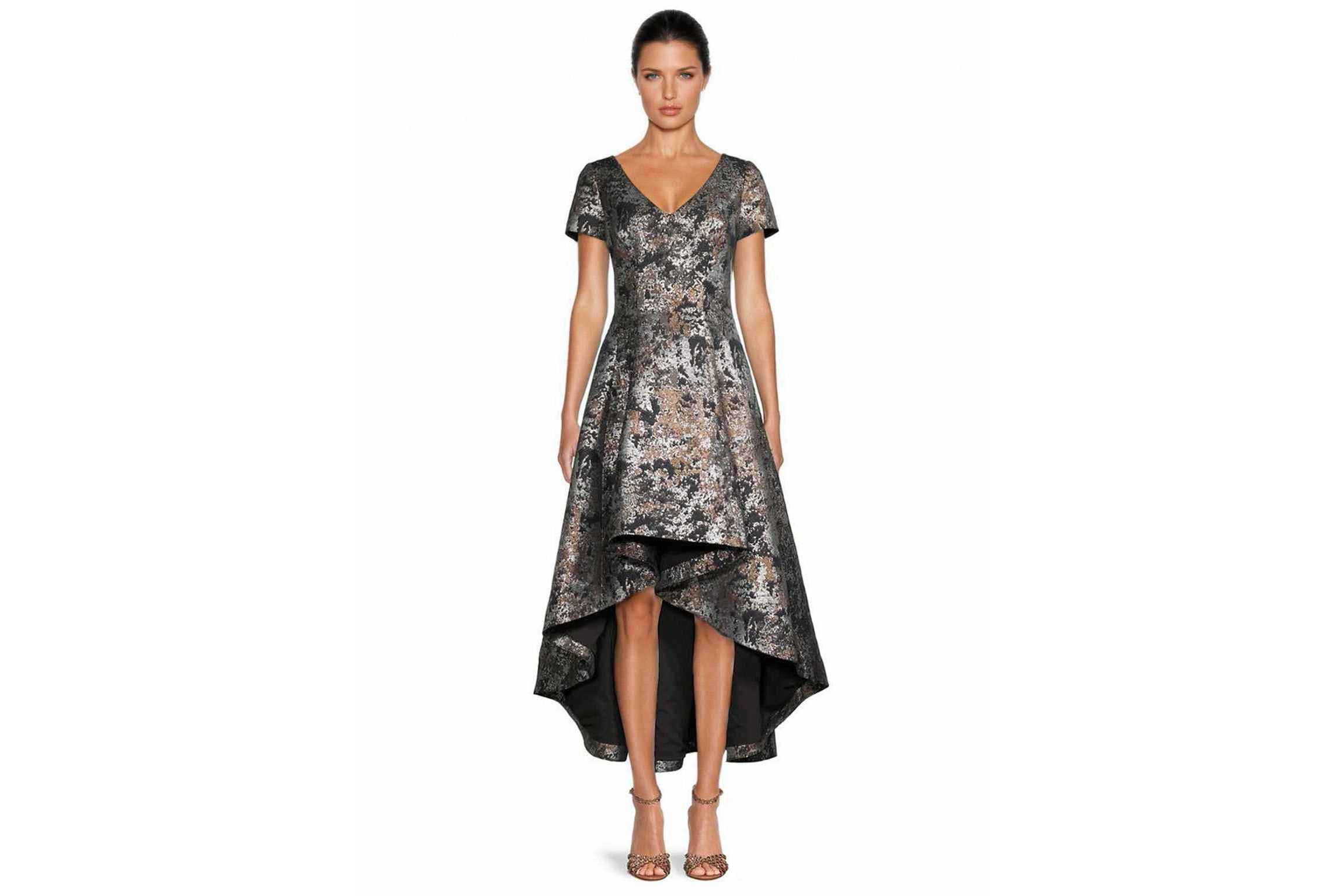 VNeck Jacquard High Low Dress